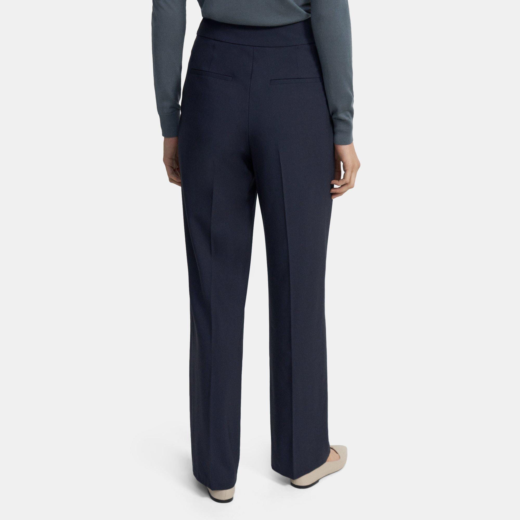 Theory Women's High-Waist Ponte Straight Pant, Navy, 10 at