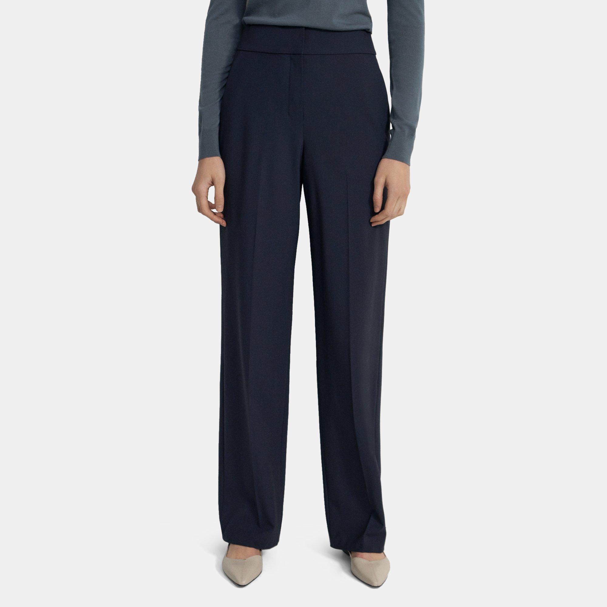 띠어리 Theory High-Waist Wide-Leg Pant in Stretch Wool,NOCTURNE NAVY