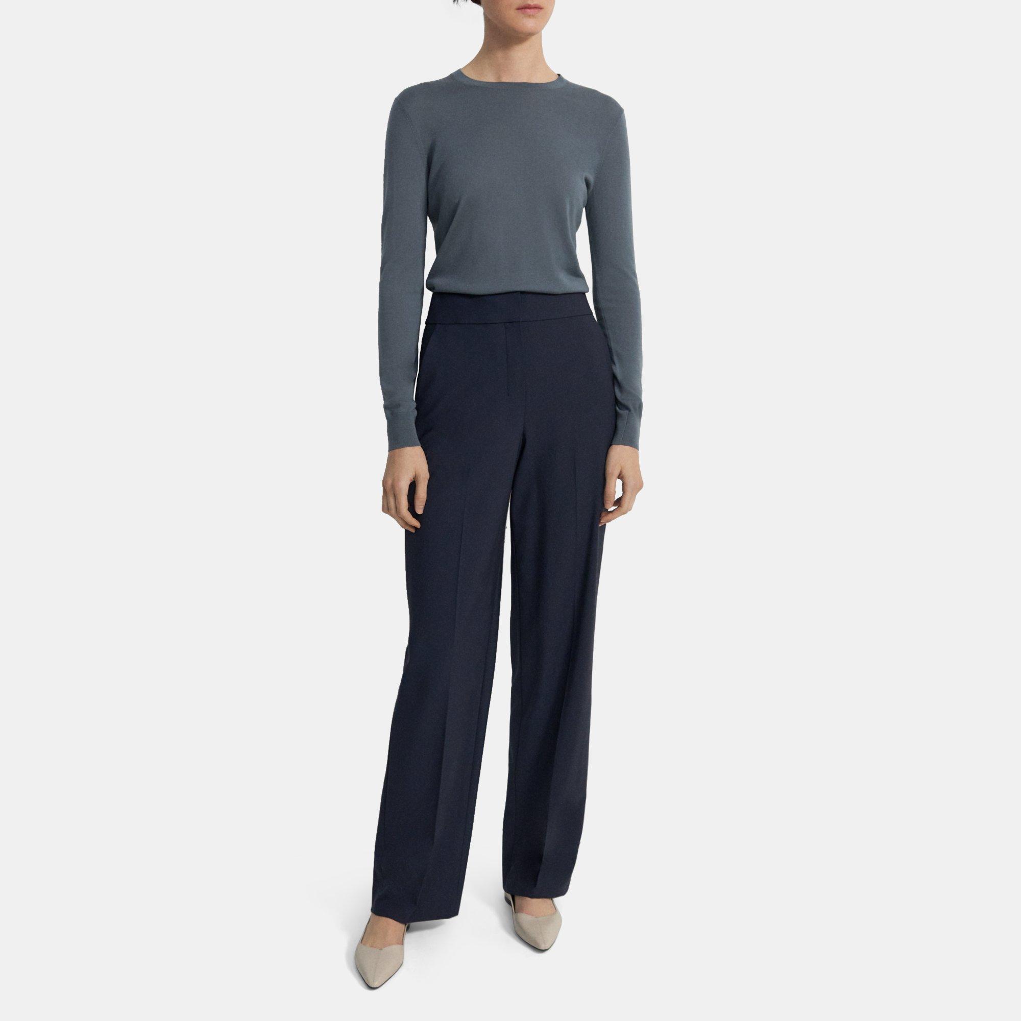 Blue Stretch Wool High-Waisted Pant