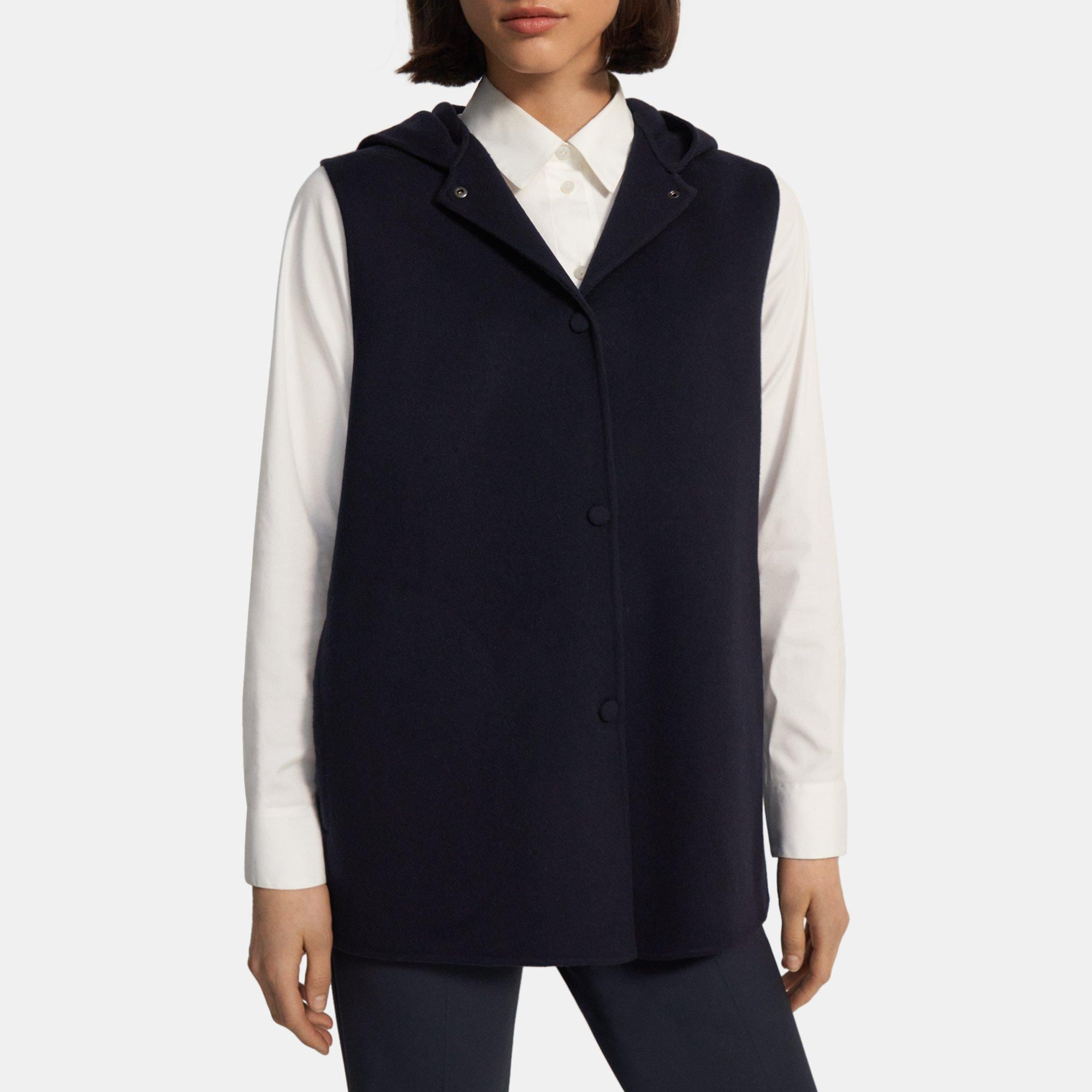 Blue Double-Face Wool-Cashmere Hooded Vest | Theory Outlet