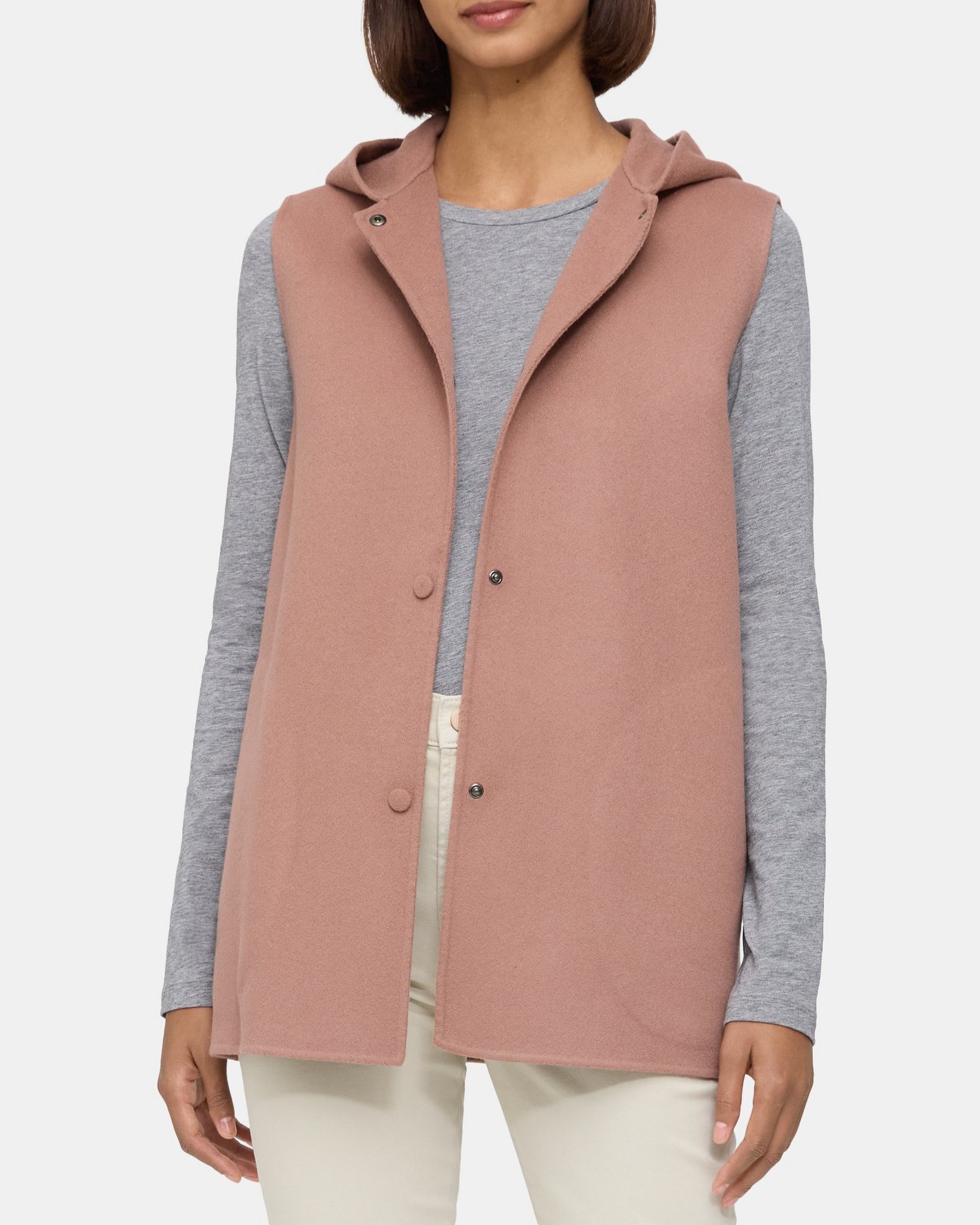 Theory Hooded Snap Vest in Double-Face Wool-Cashmere