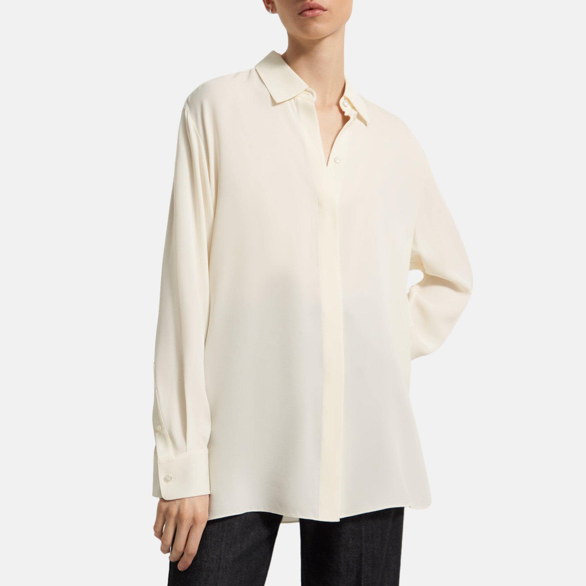 Theory Menswear Shirt in Silk Georgette