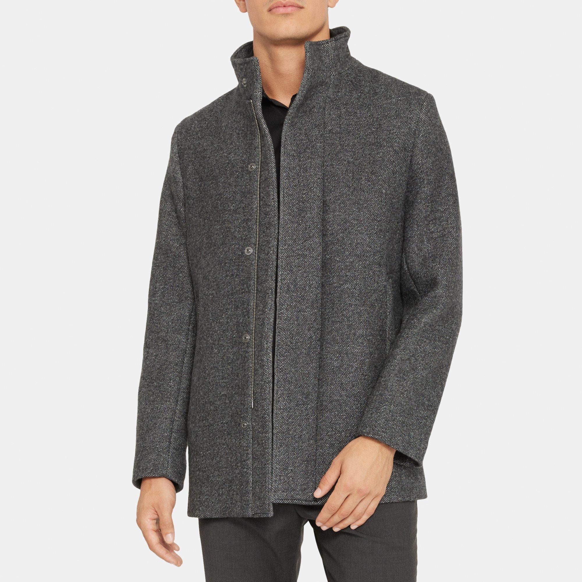 띠어리 Theory Stand Collar Coat in Recycled Wool-Blend Twill,BLACK MULTI