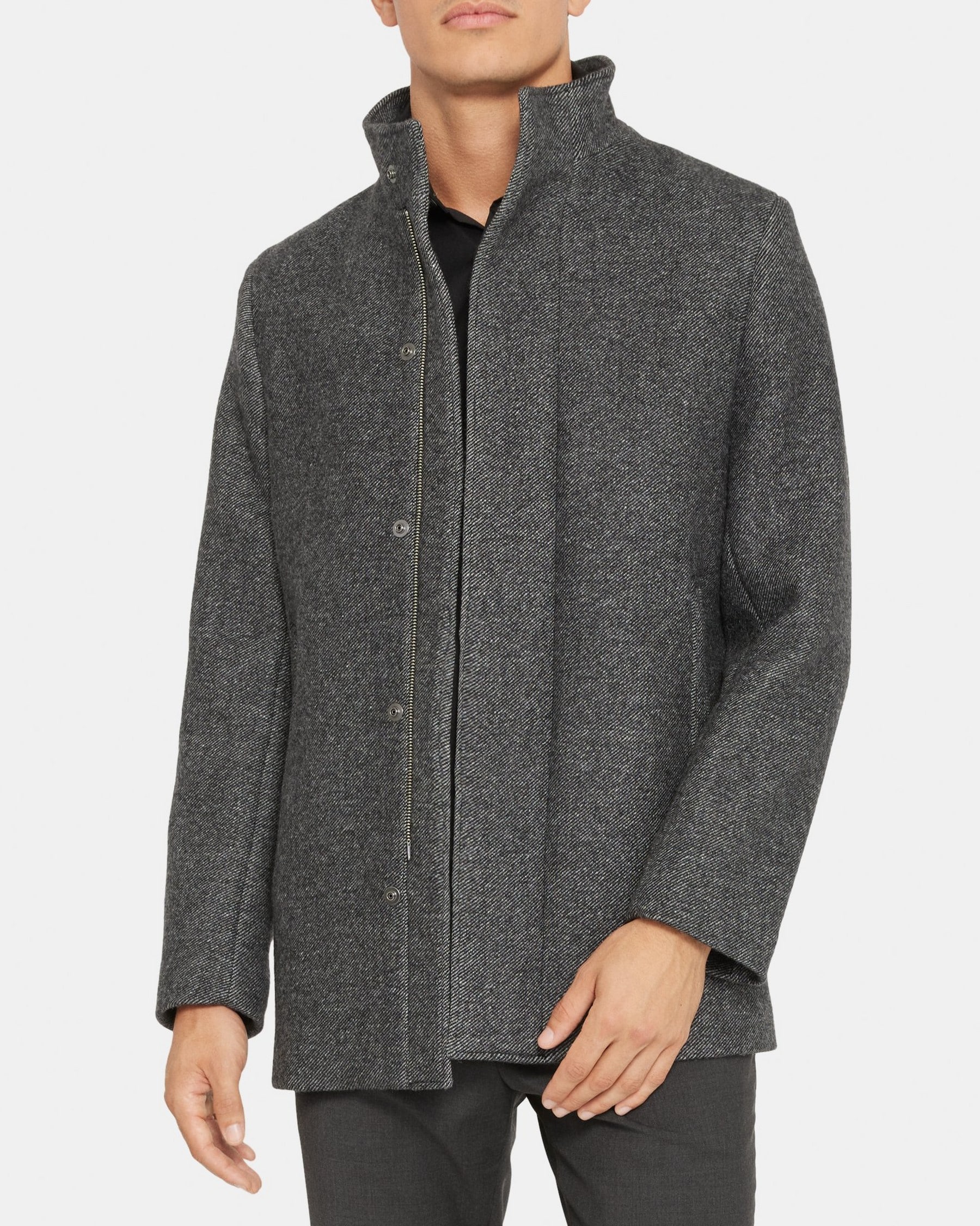 띠어리 Theory Stand Collar Coat in Recycled Wool-Blend Twill,BLACK MULTI