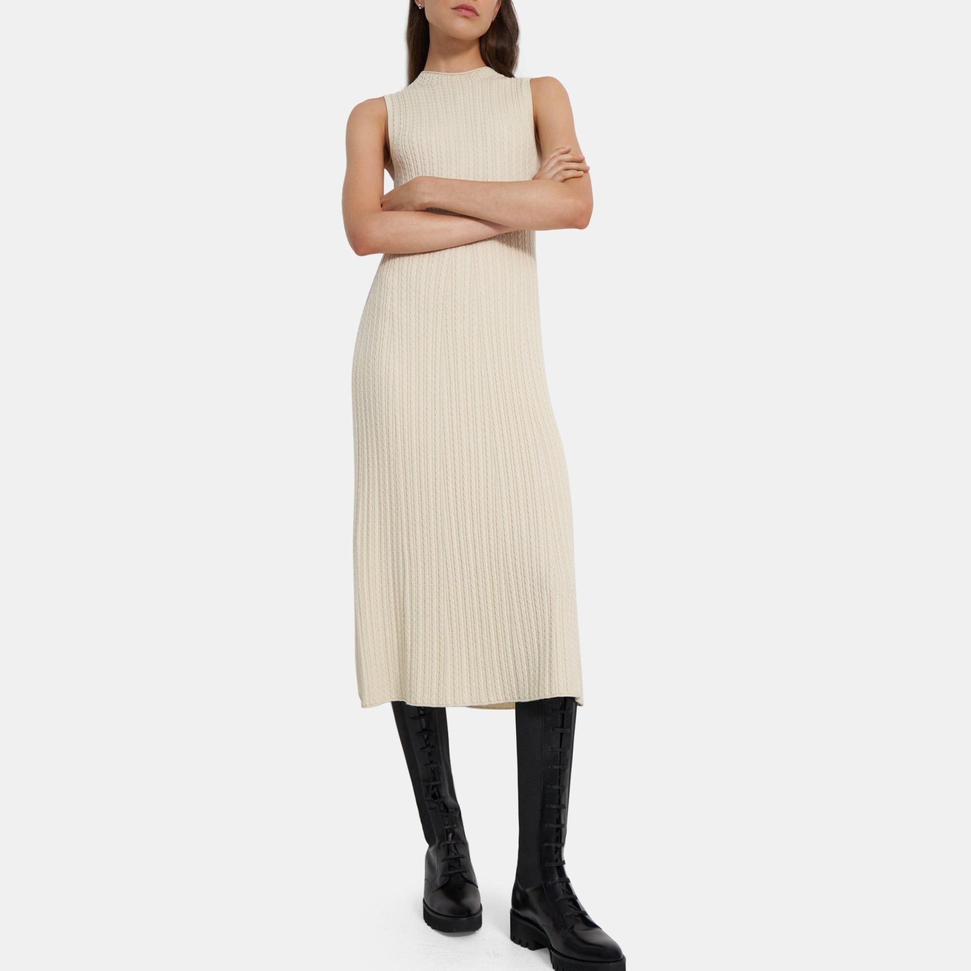 Wool-Viscose Crepe Cable-Knit Dress