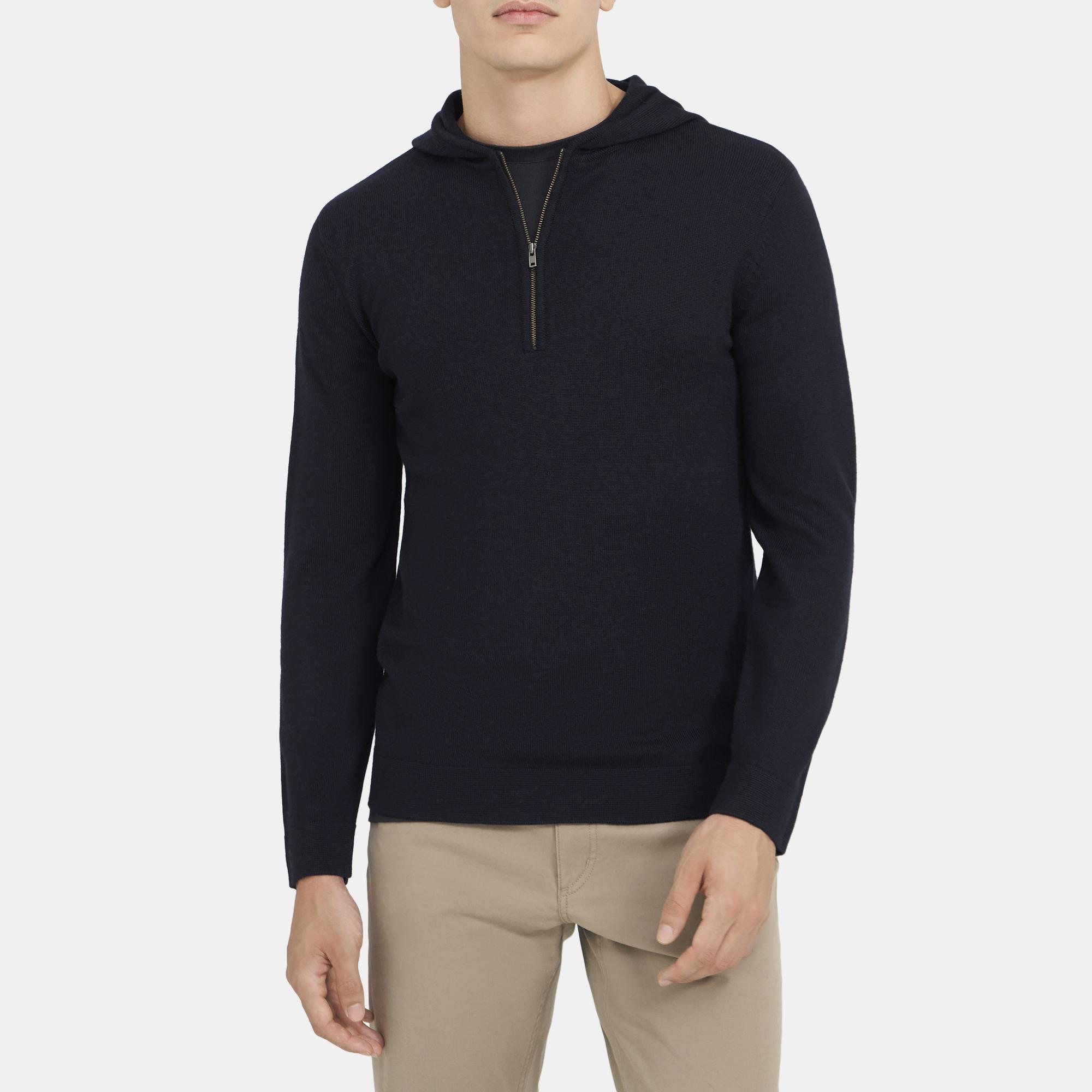 Theory Outlet Official Site | Quarter-Zip Hoodie in Ribbed Merino Wool