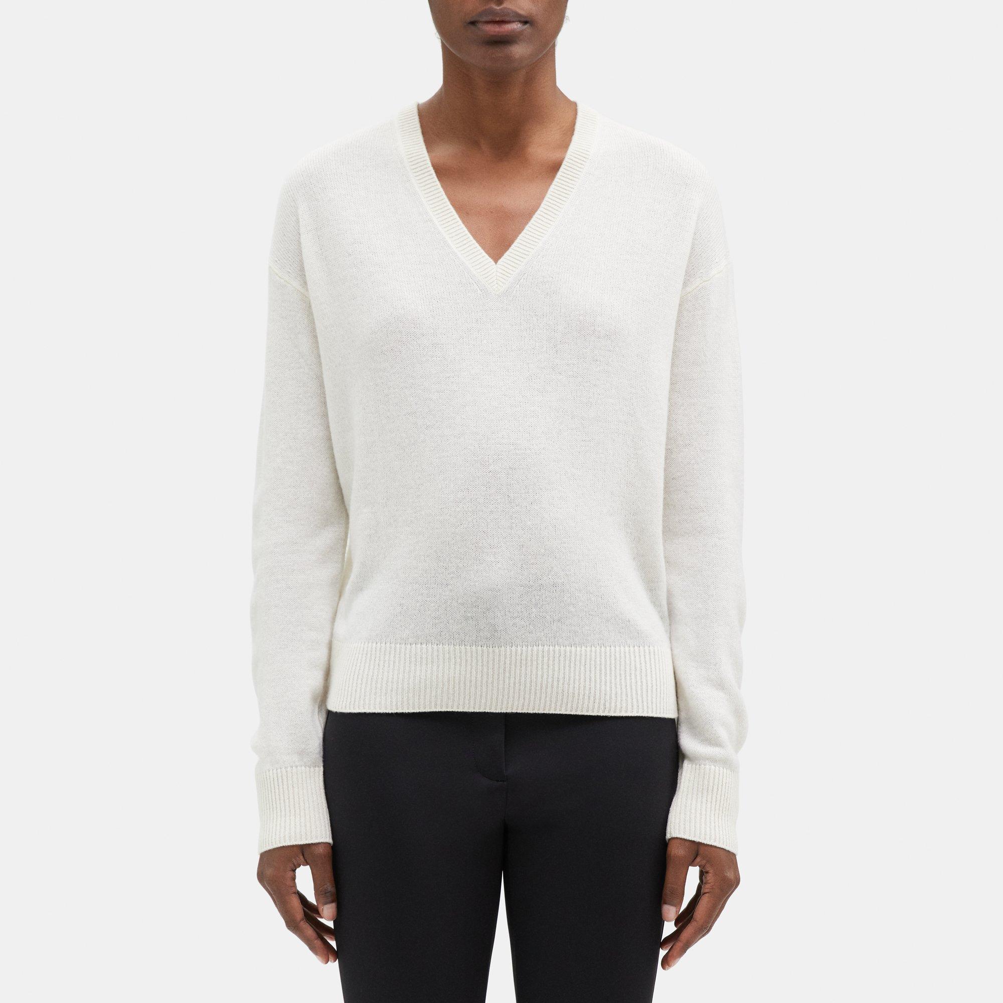 띠어리 Theory V-Neck Sweater in Cashmere,IVORY