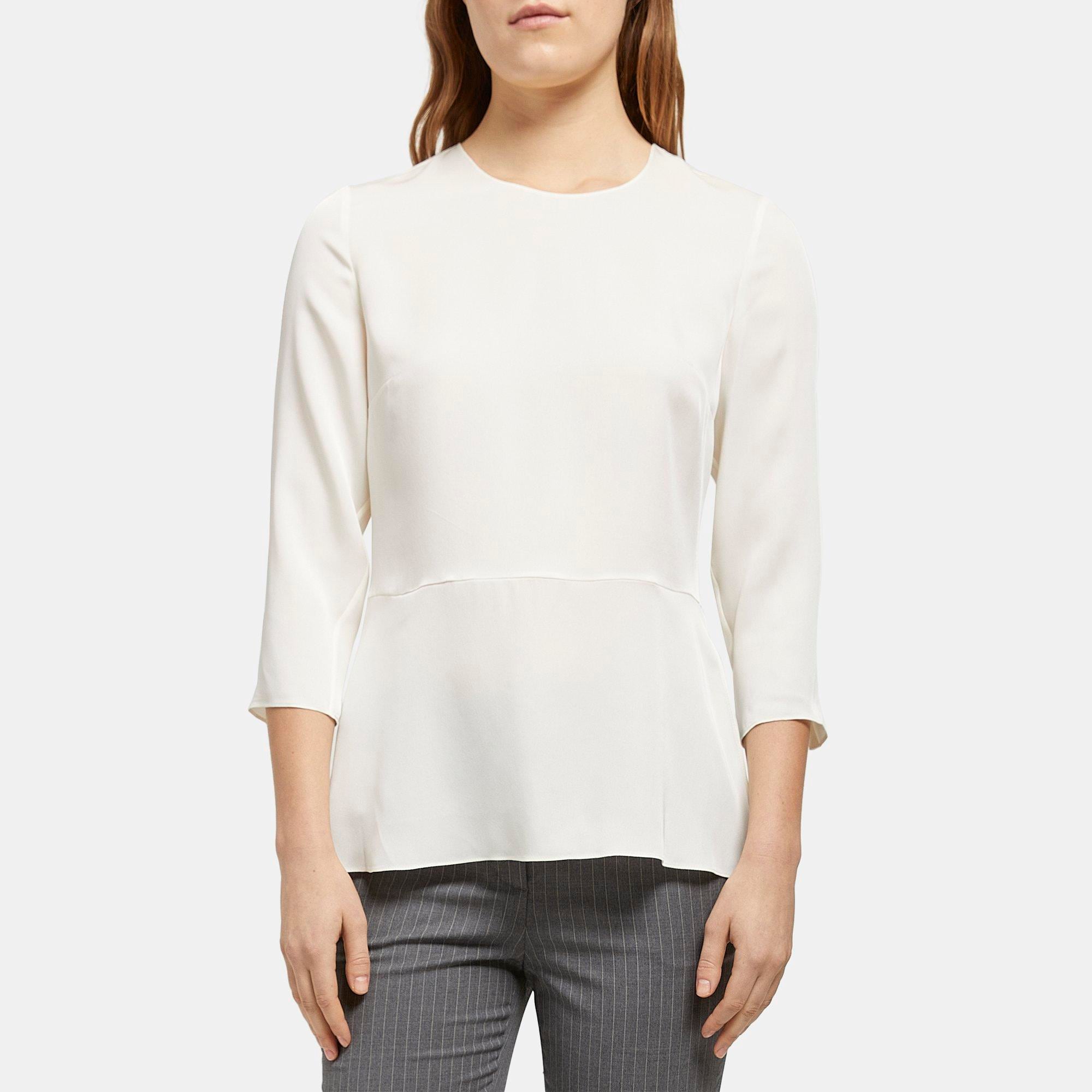 Silk Georgette Long-Sleeve Peplum Top | Theory Outlet