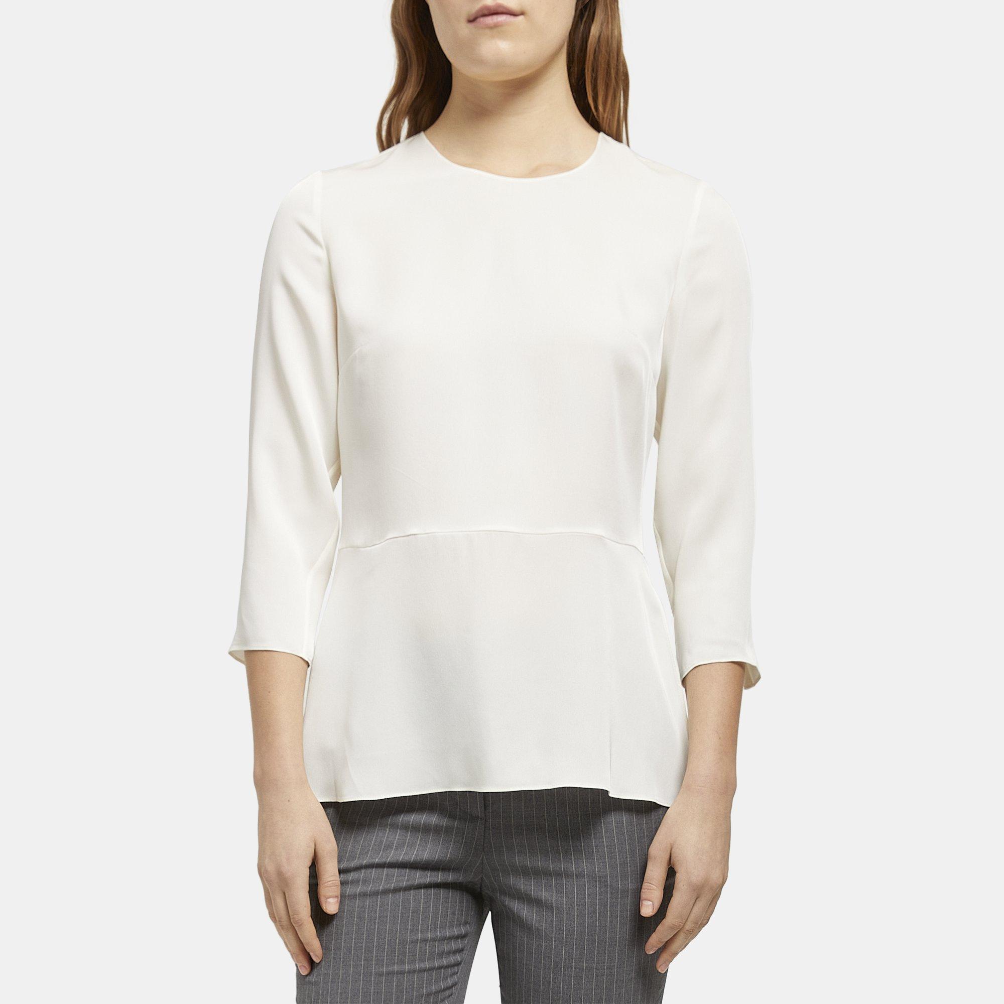 Theory Long-Sleeve Peplum Top in Silk Georgette