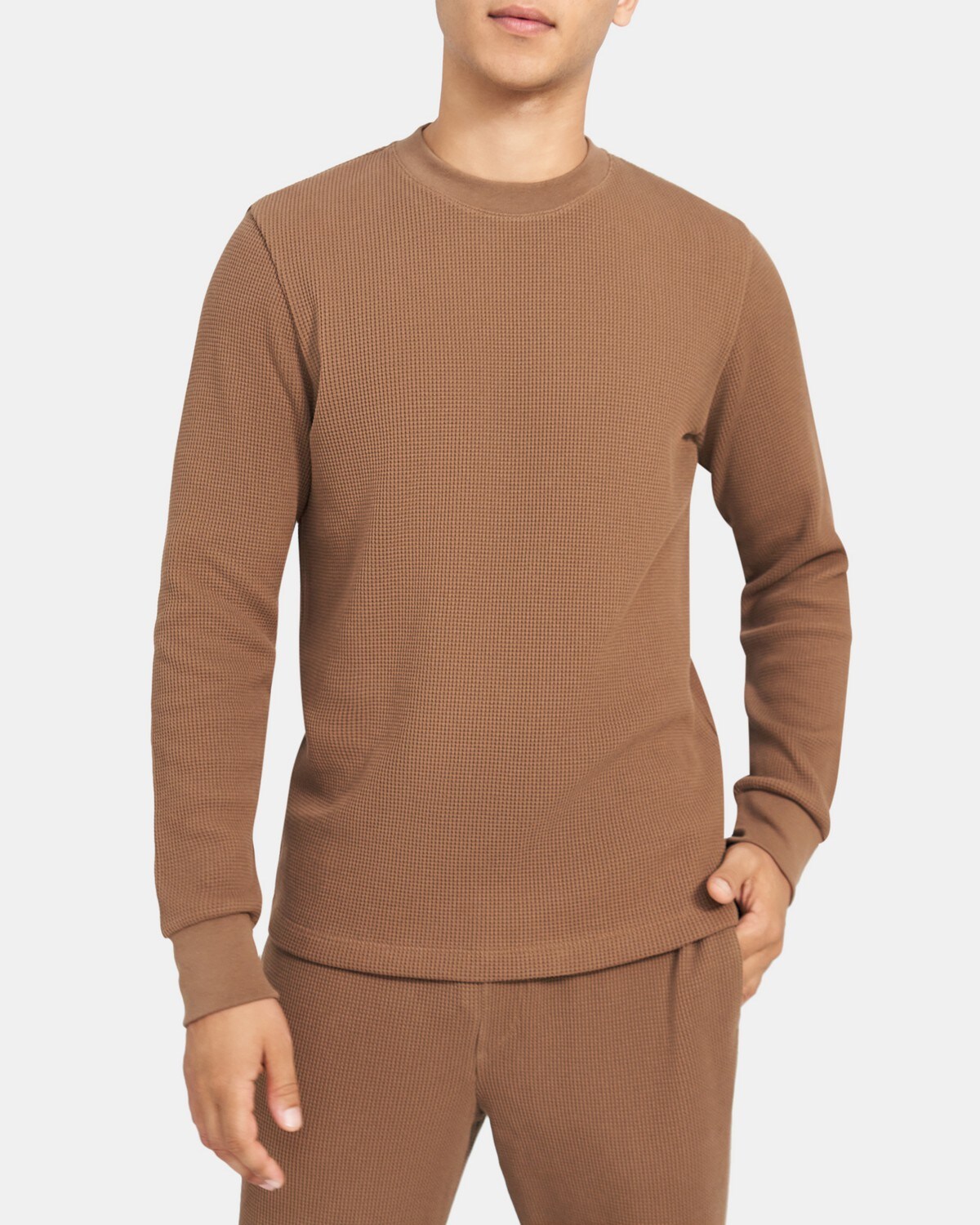 Crewneck Pullover in Waffle Knit Cotton