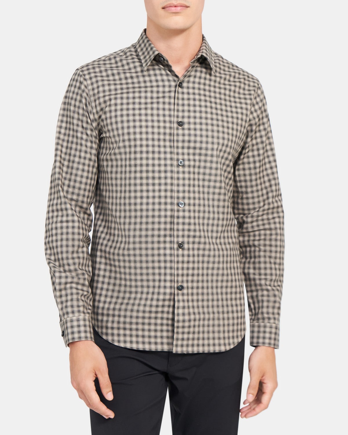 Long-Sleeve Shirt in Ombré Checked Cotton