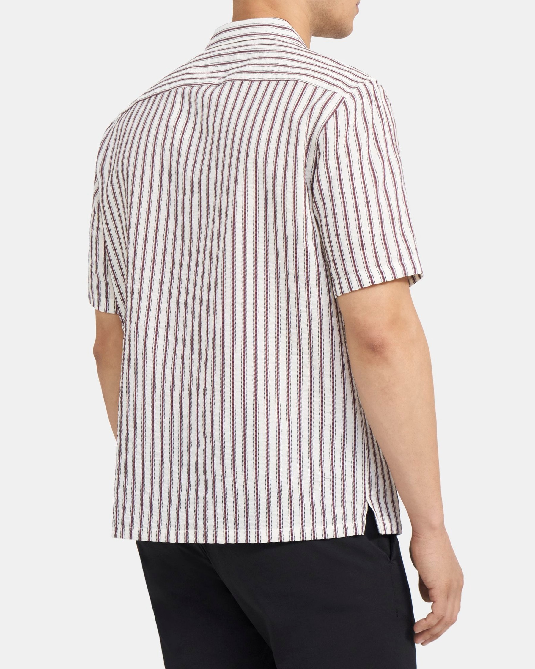 Short-Sleeve Shirt in Striped Cotton-Blend