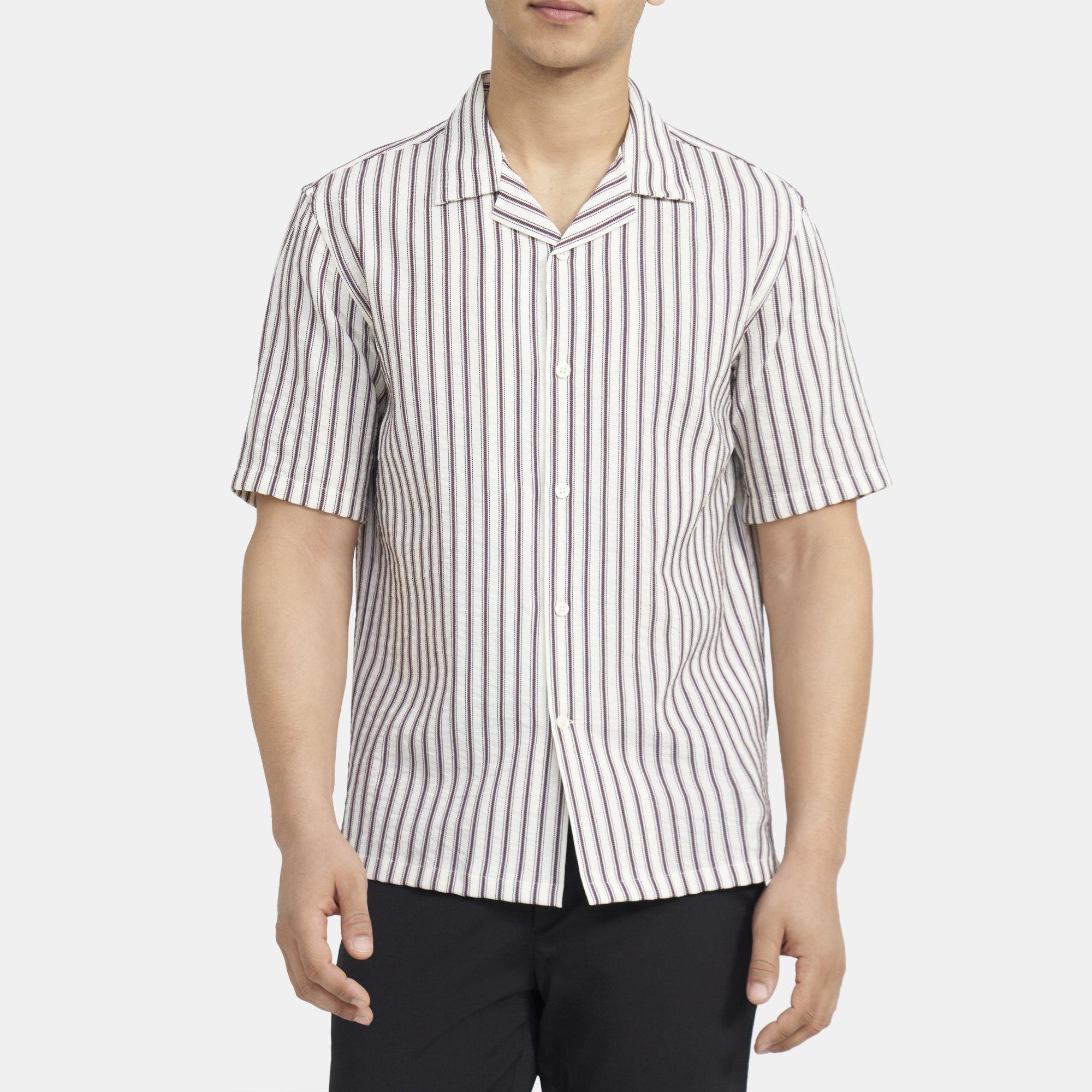 띠어리 Theory Short-Sleeve Shirt in Striped Cotton-Blend,MUSLIN STRIPE