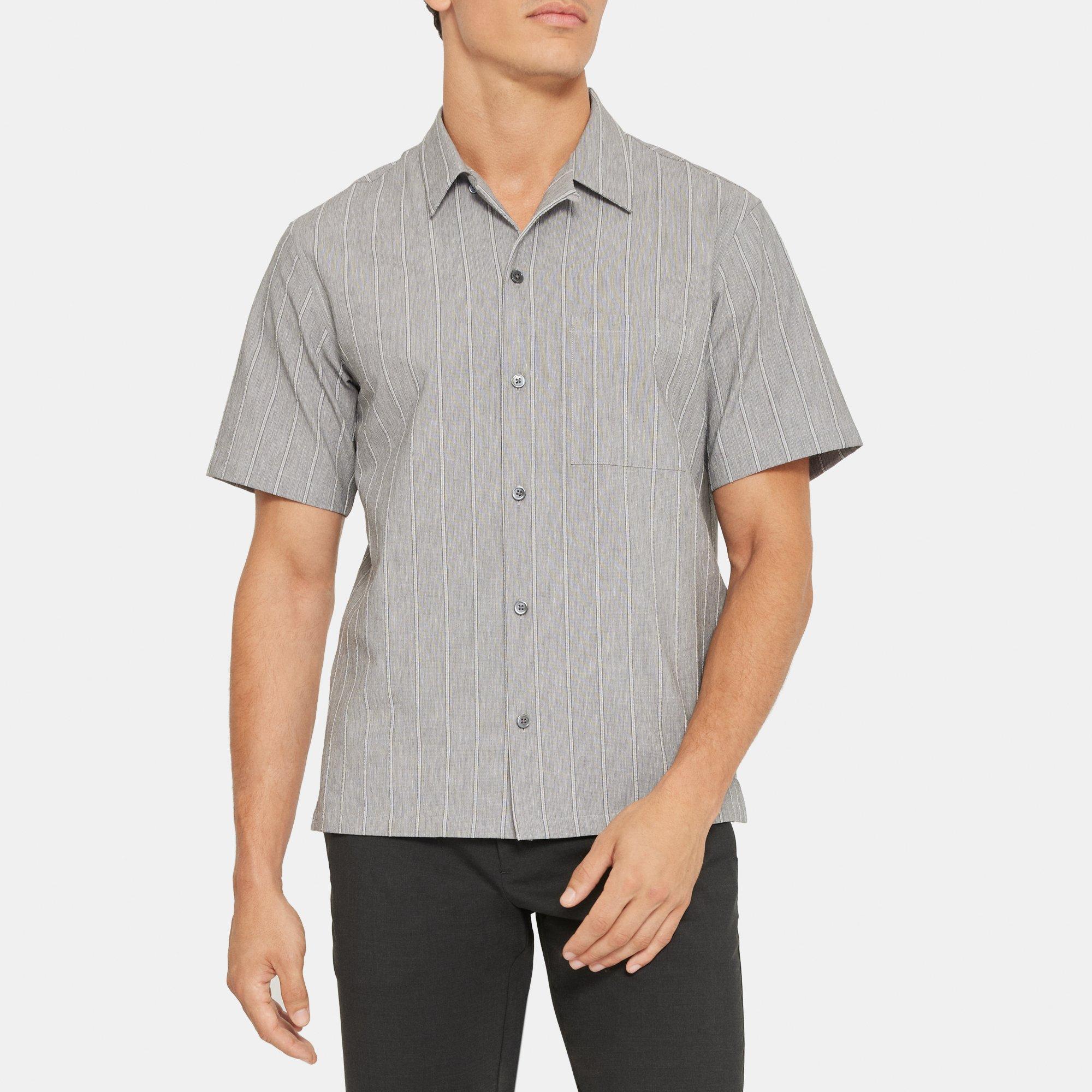 띠어리 Theory Camp Collar Shirt in Cotton-Blend,BLACK/WHITE