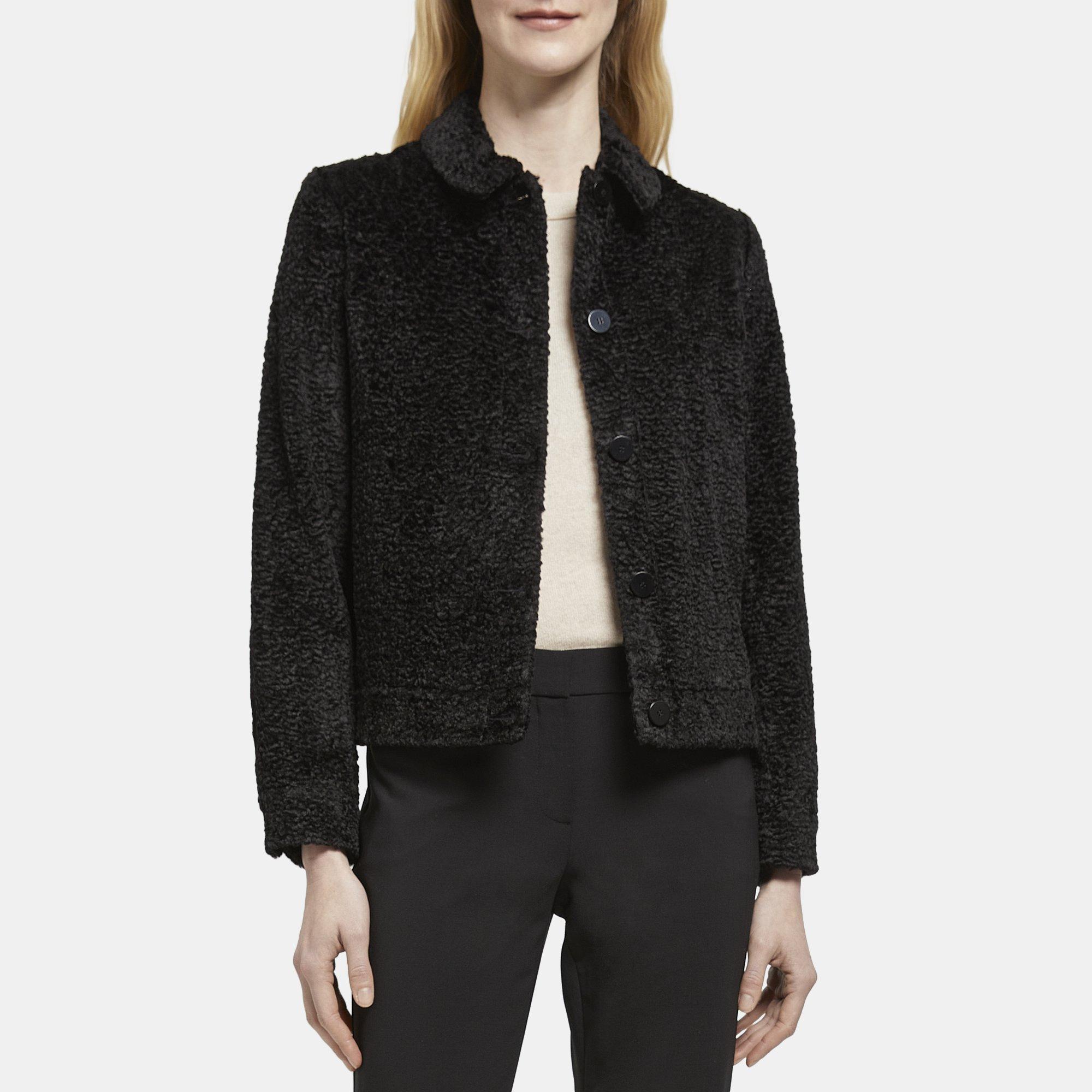 띠어리 Theory Cropped Jacket in Faux Shearling,BLACK