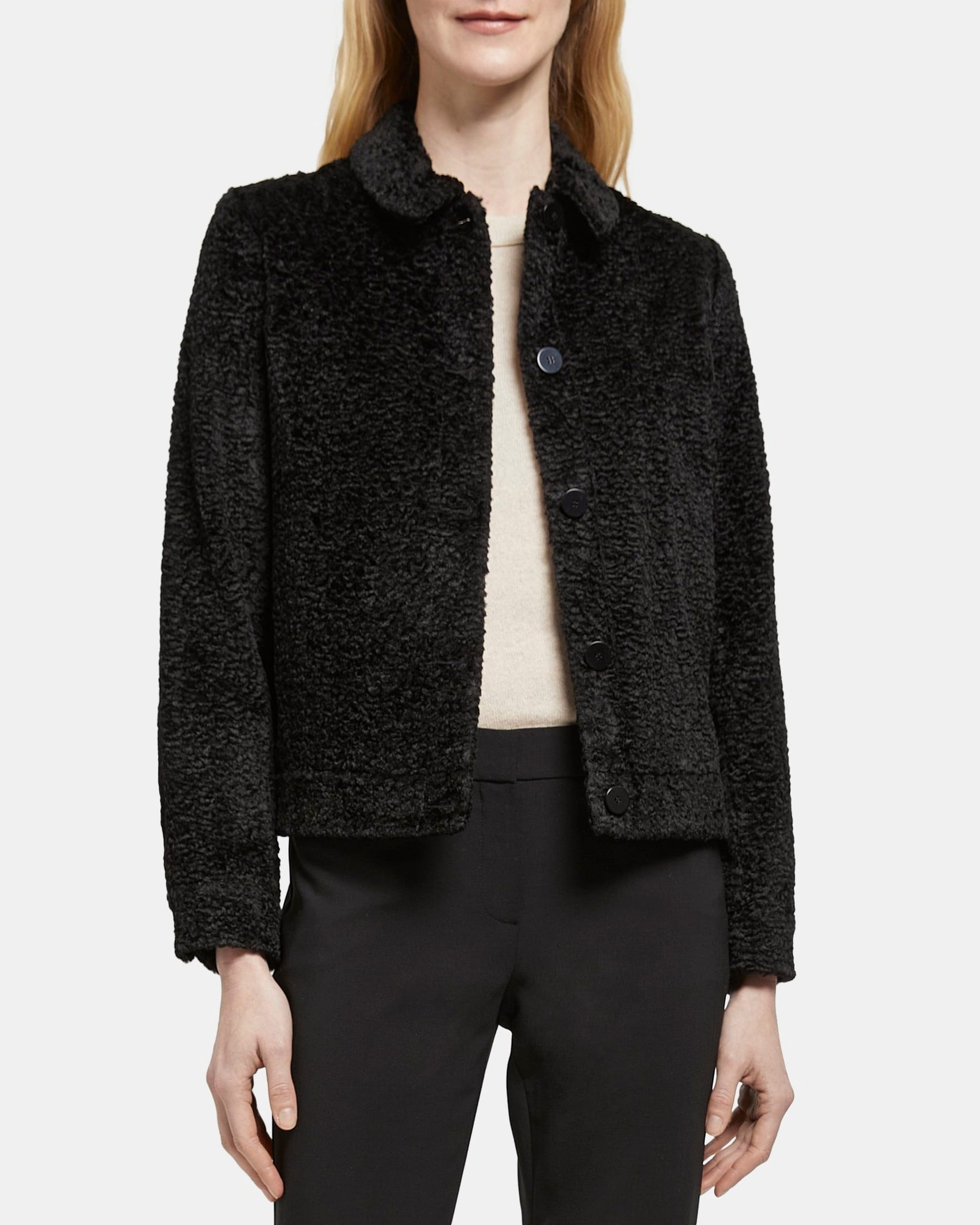 Theory Cropped Jacket in Faux Shearling
