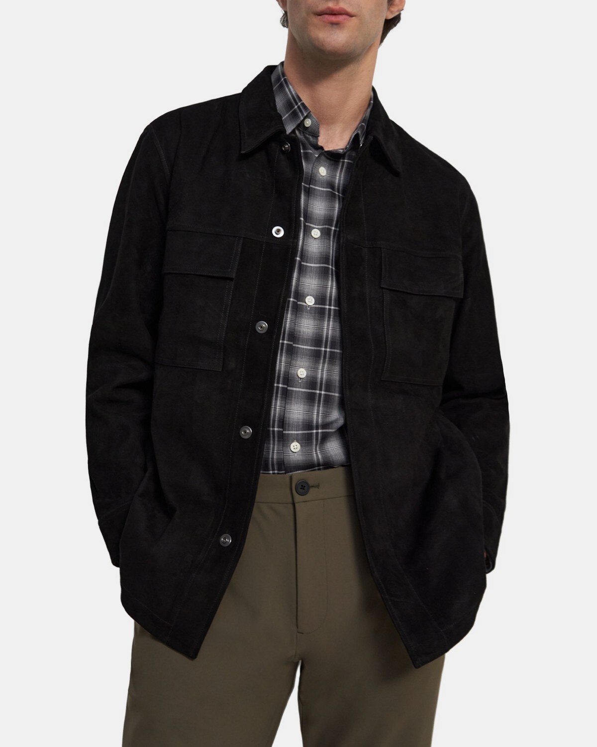 띠어리 맨 재킷 Theory Snap-Front Jacket in Leather,BLACK