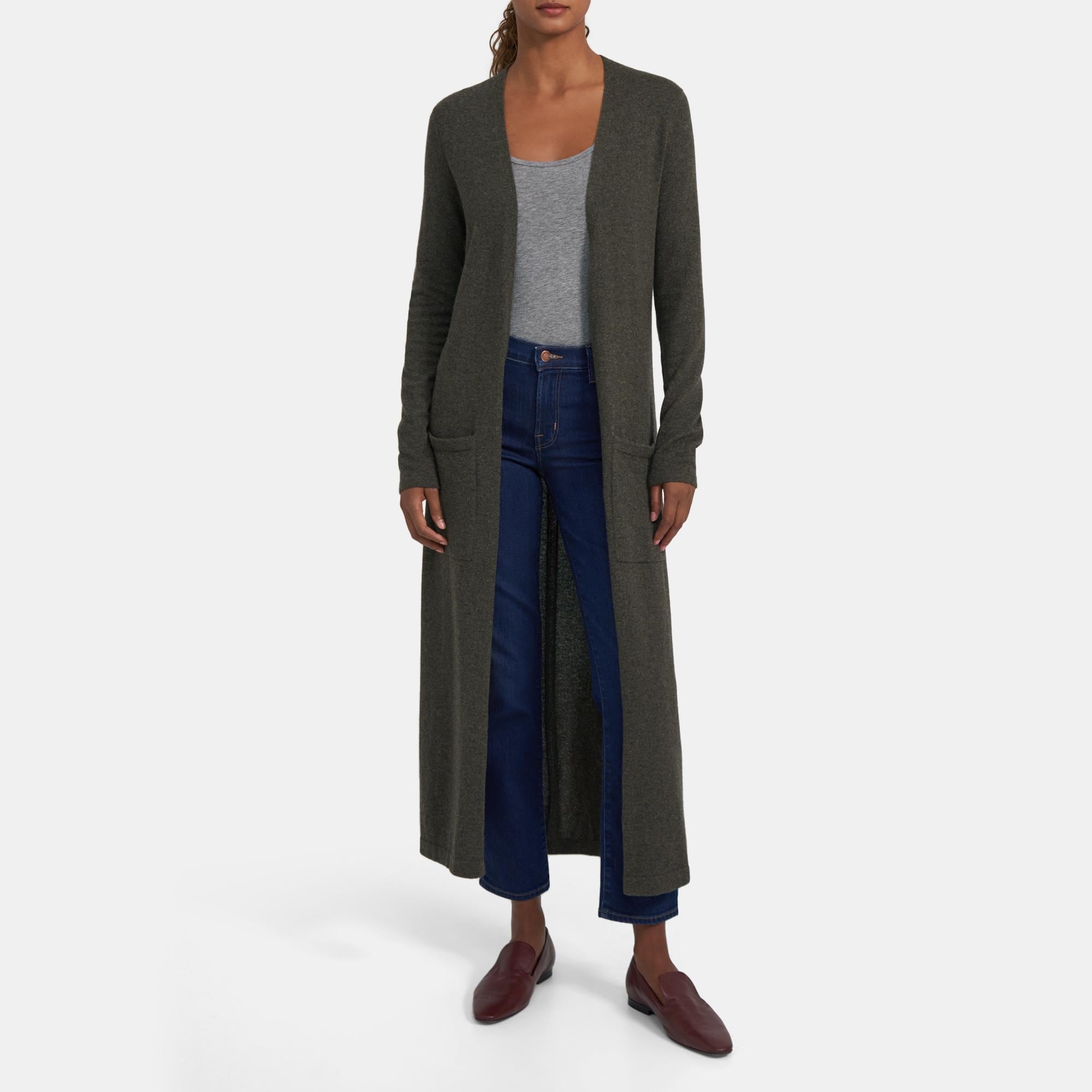 Theory Torina Rib open front wool linen long duster Cardigan