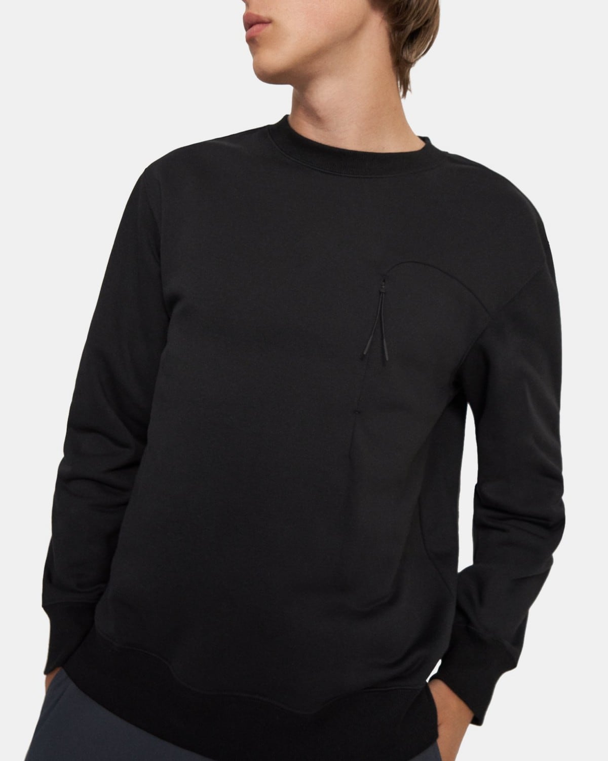 띠어리 맨 집업 포켓 맨투맨 Theory Zip-Pocket Sweatshirt in Tech Terry Cotton,BLACK