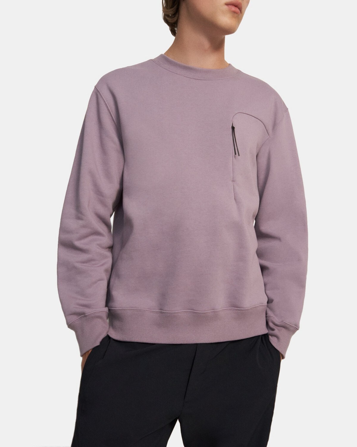 띠어리 맨 집업 포켓 맨투맨 Theory Zip-Pocket Sweatshirt in Tech Terry Cotton,DUSTY ORCHID