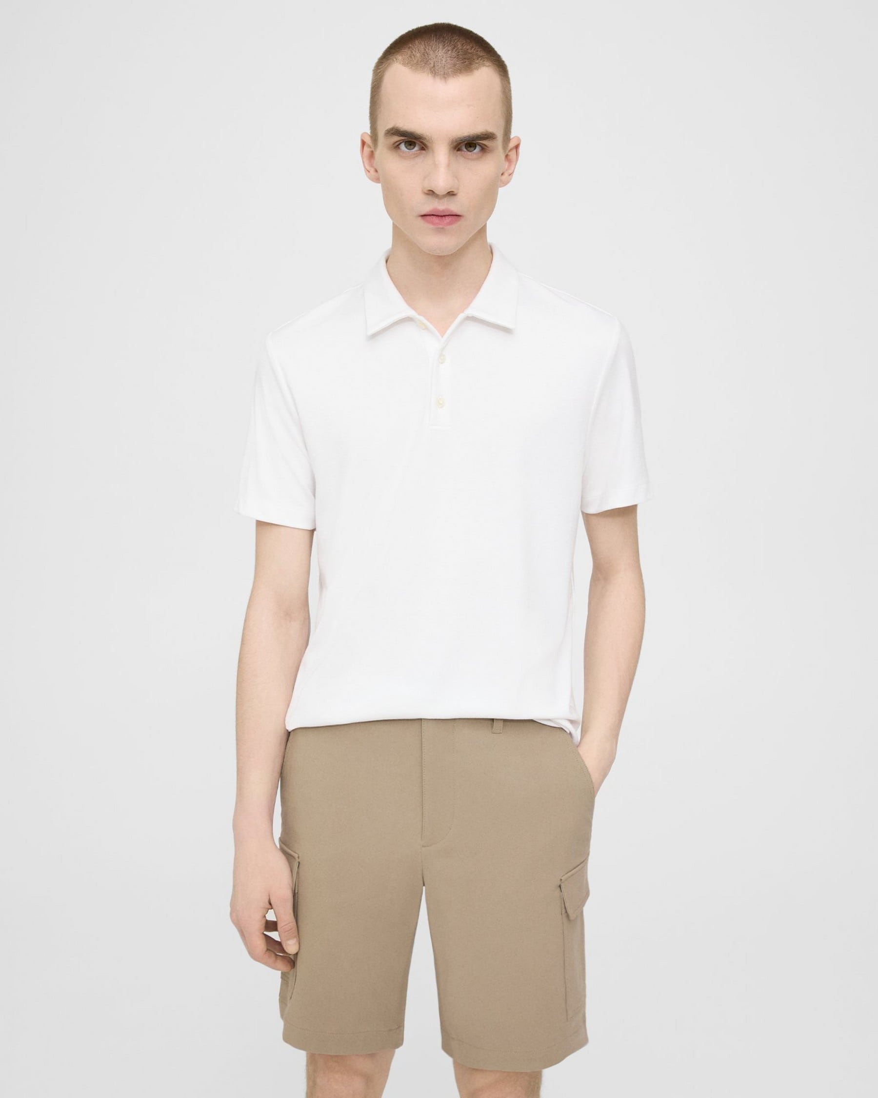 띠어리 Theory Bron Polo Shirt in Anemone Modal Jersey,WHITE