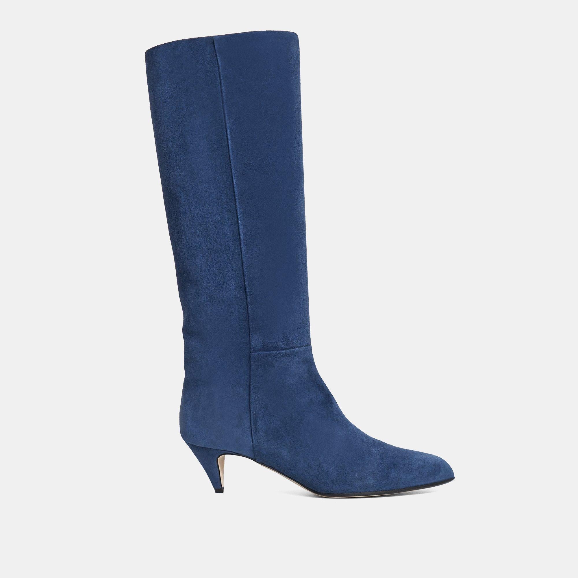 Blue suede knee hot sale length boots