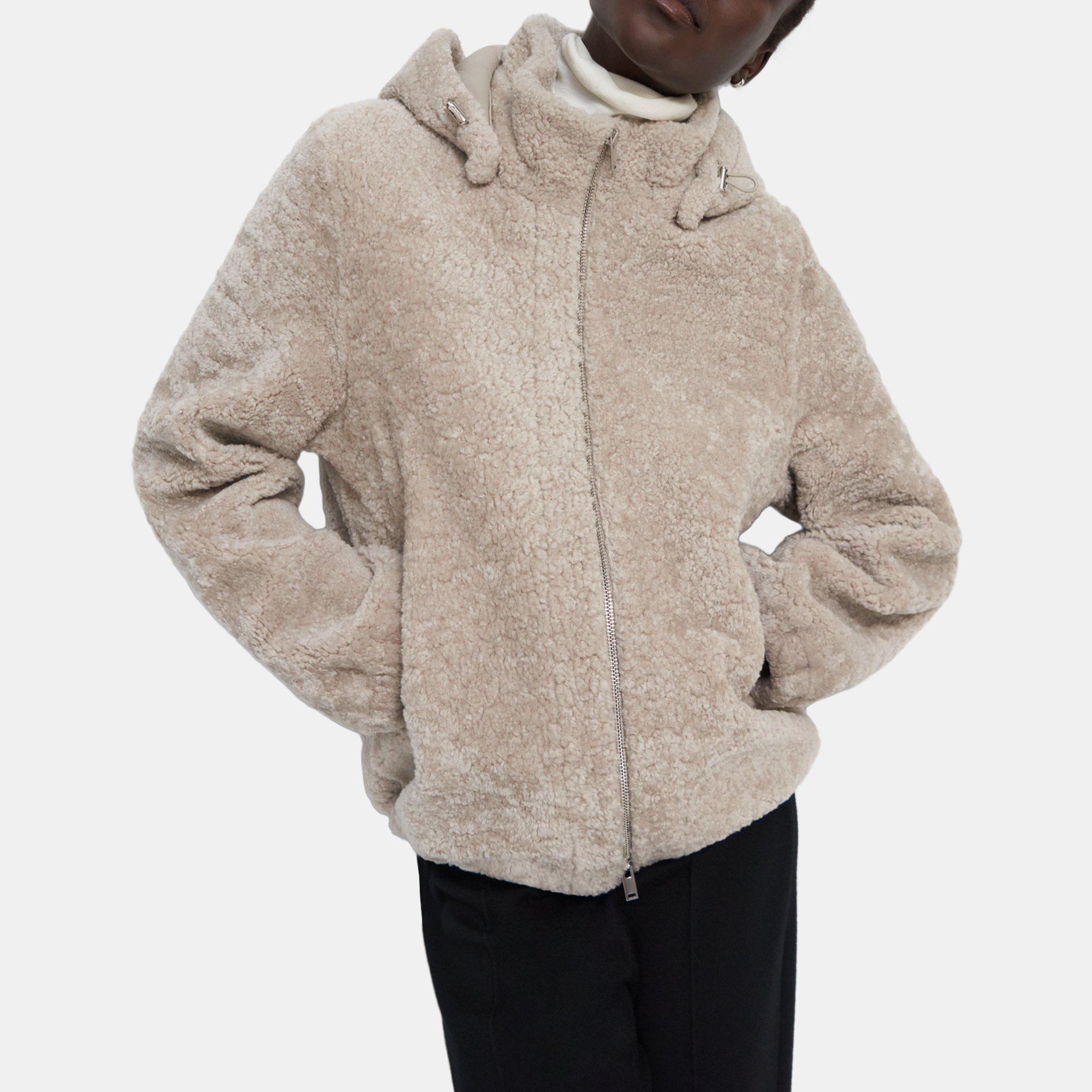 Shearling Hooded Zip Jacket Theory