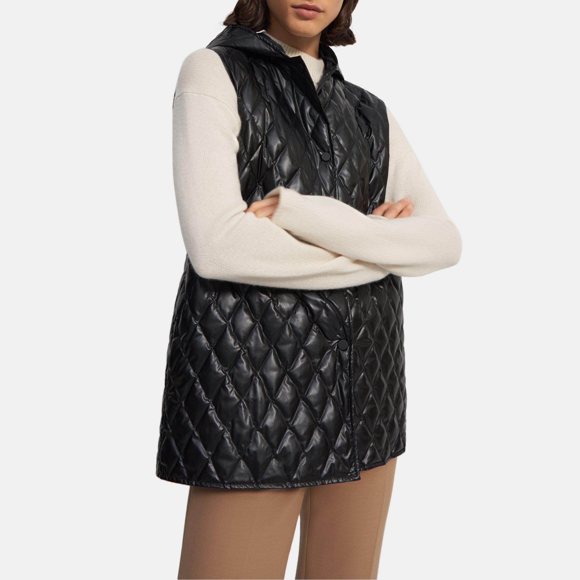 Hooded Vest in Quilted Faux Leather