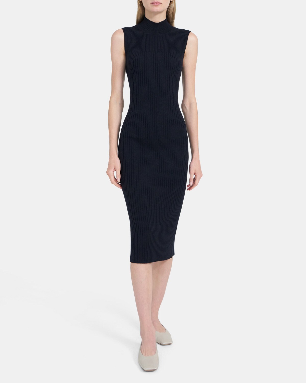 Turtleneck Ribbed Maxi Dress in Stretch Wool