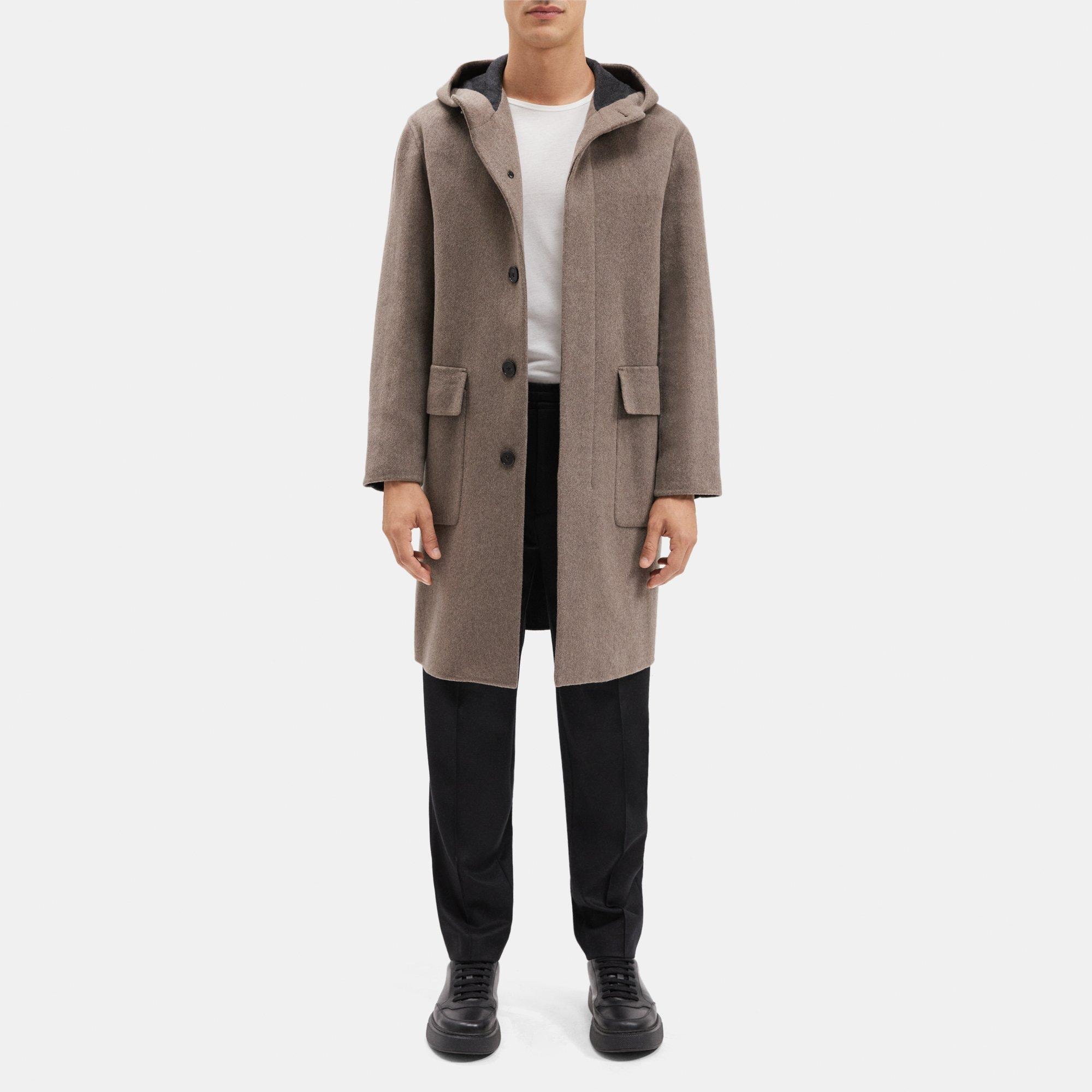 띠어리 Theory Hooded Coat in Double-Face Cashmere,FOSSIL MELANGE/GREY MELANGE
