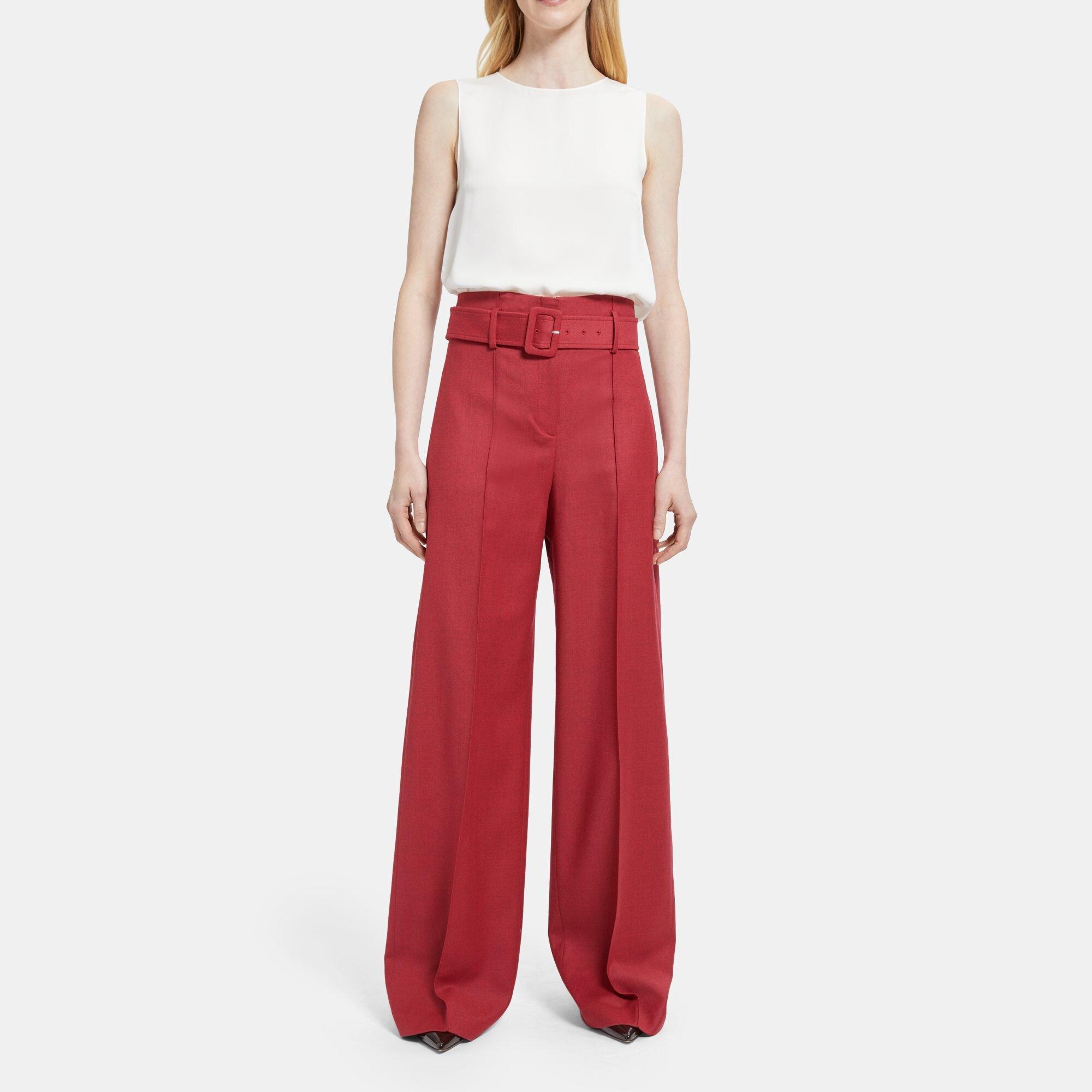 Belted Wide-Leg Pant in Wool Flannel