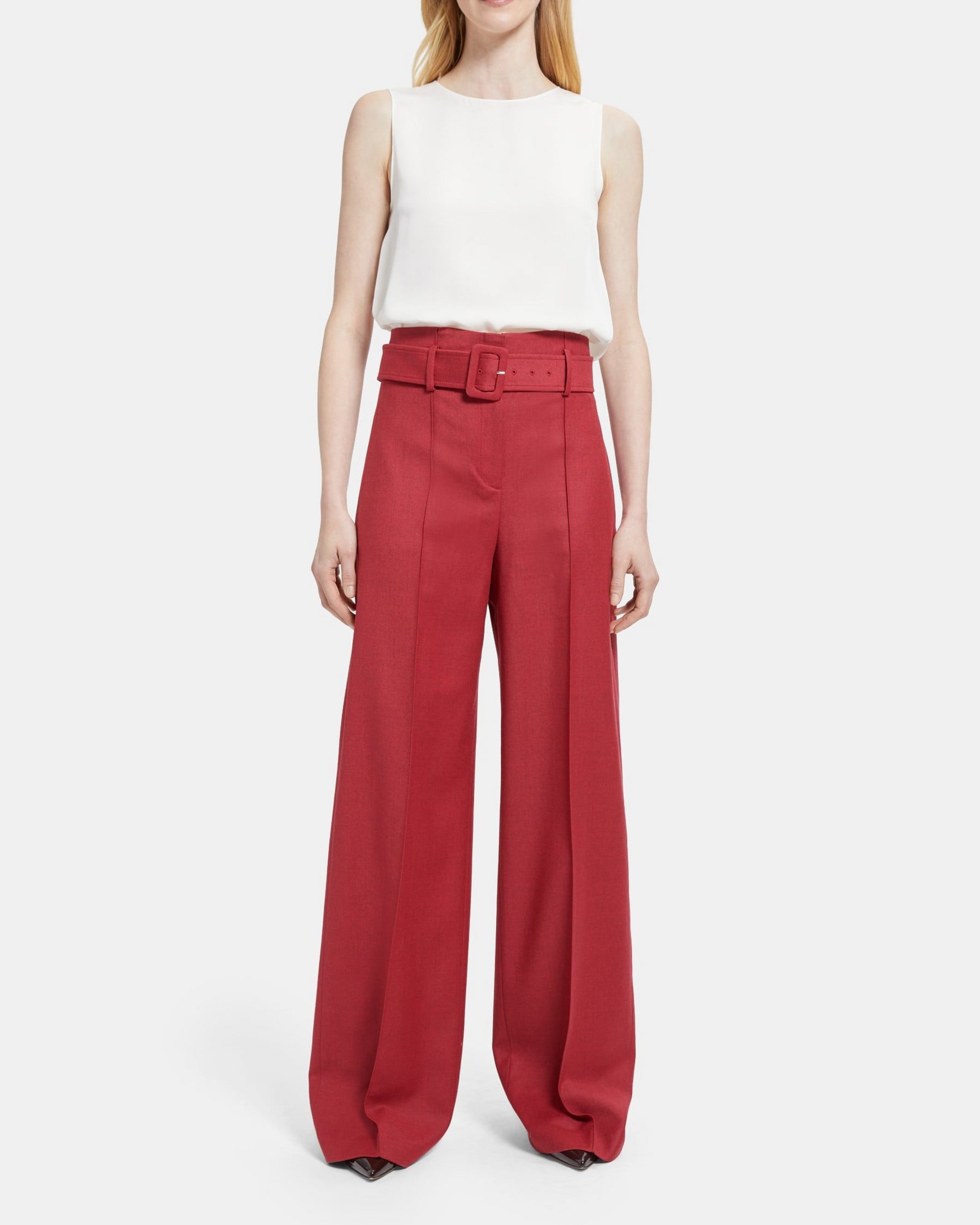 Belted Wide-Leg Pant in Wool Flannel