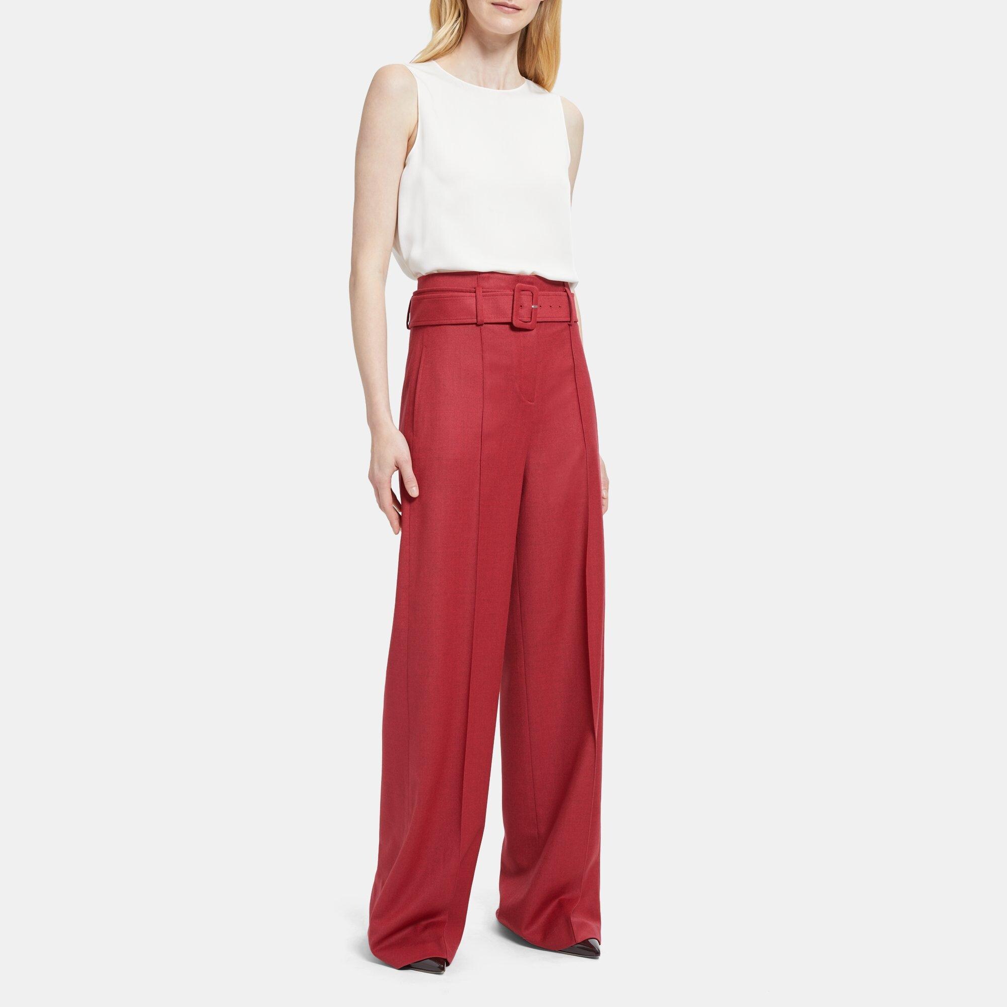 Wool Flannel Belted Wide-Leg Pant | Theory Outlet