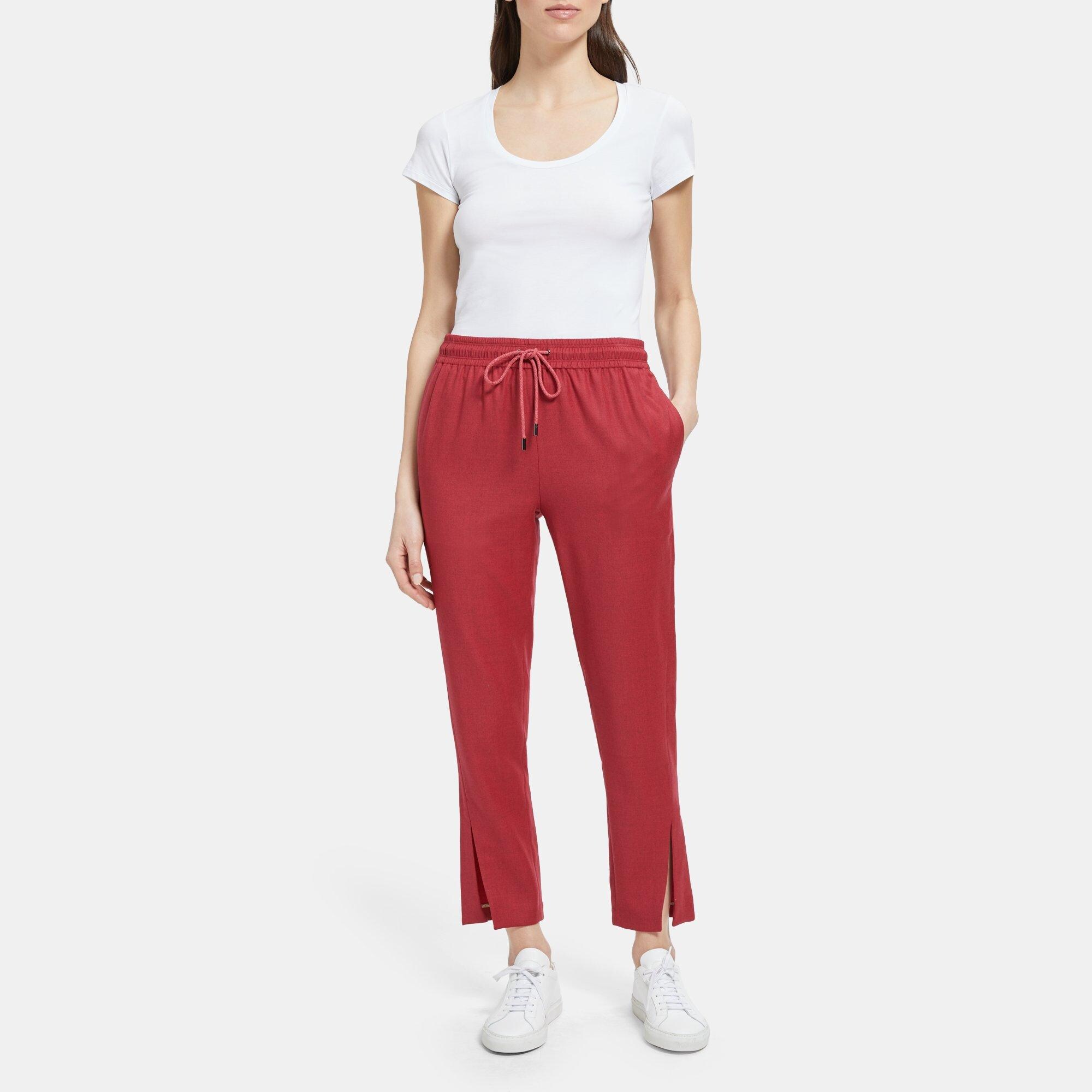 띠어리 Theory Slit Hem Pull-On Pant in Wool Flannel,PINK RUBY MELANGE