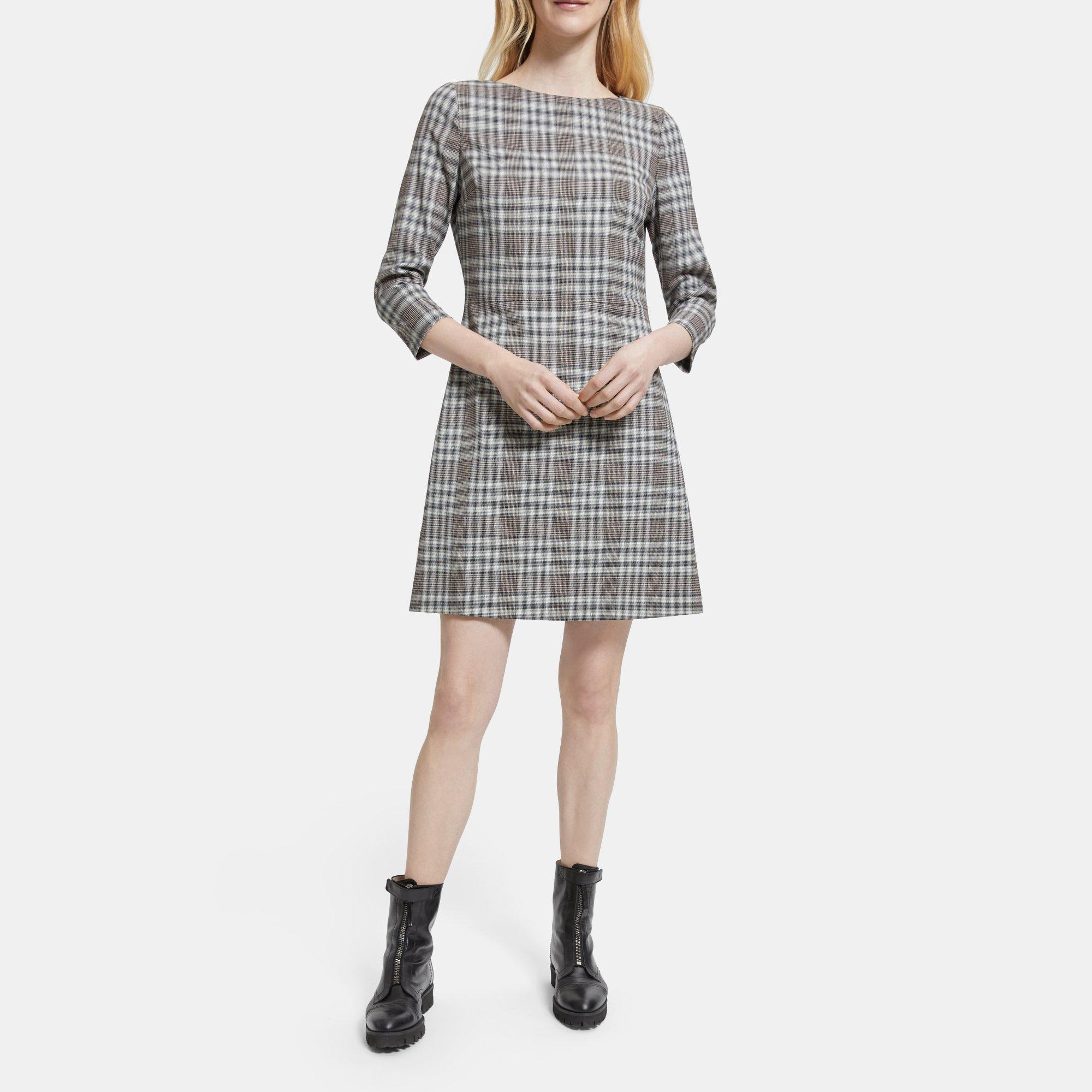 Wool Plaid Shift Dress | Theory