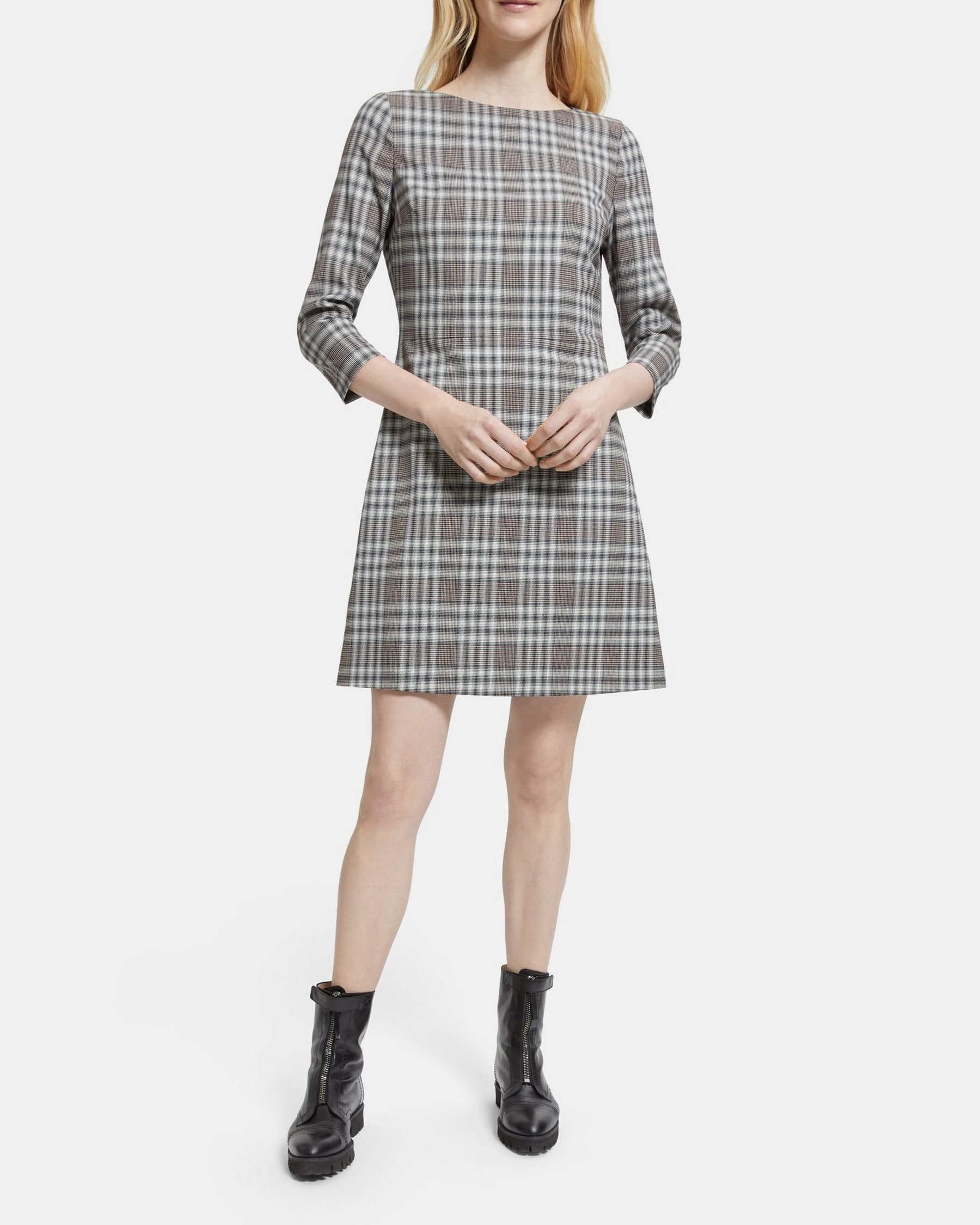 Theory Plaid Shift Dress in Wool