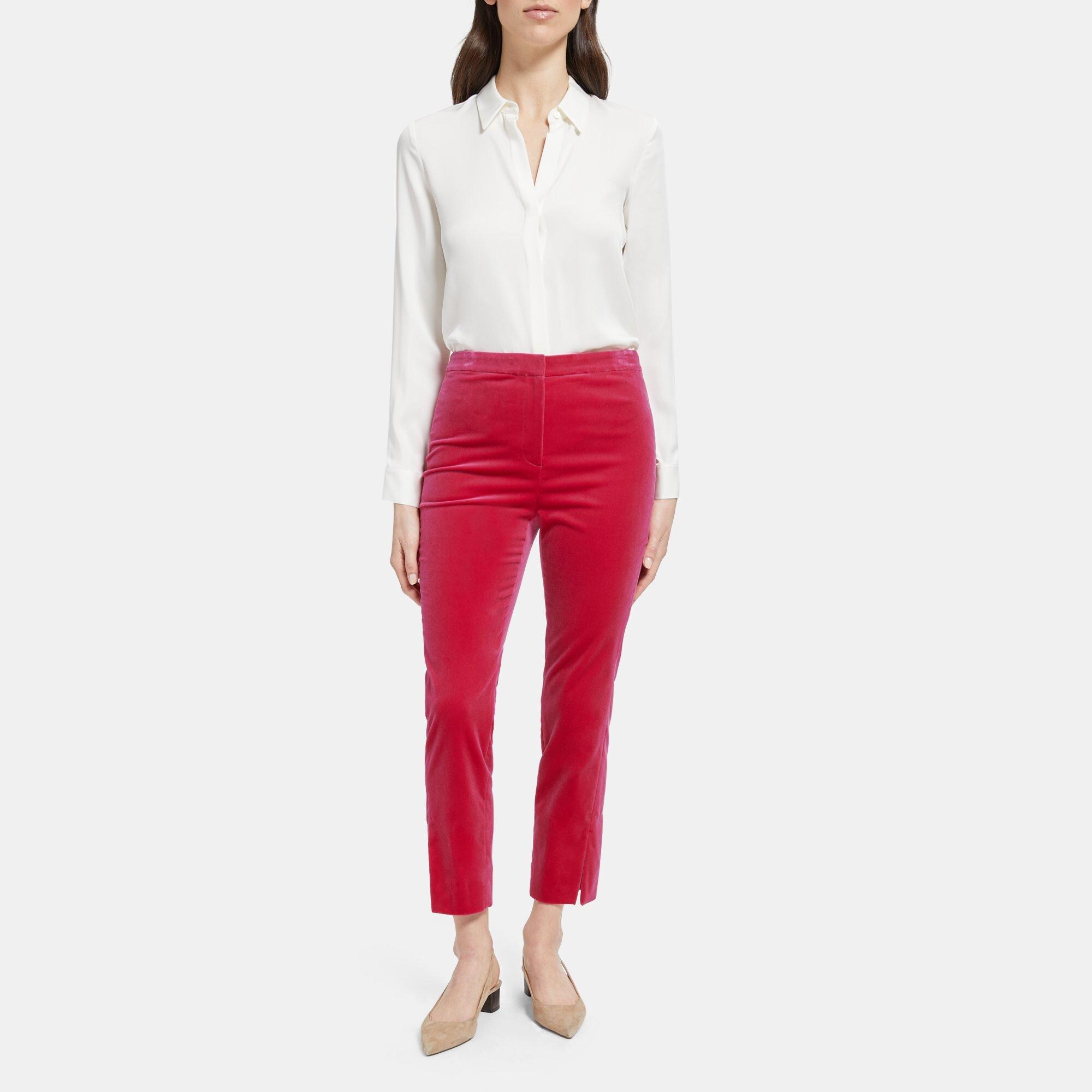 띠어리 Theory Cropped Slit Hem Pant in Stretch Velvet,MAGENTA