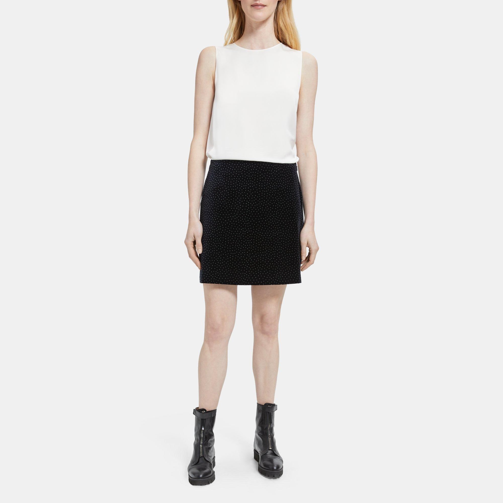 띠어리 Theory A-Line Mini Skirt in Polka Dot Velvet,BLACK/WHITE