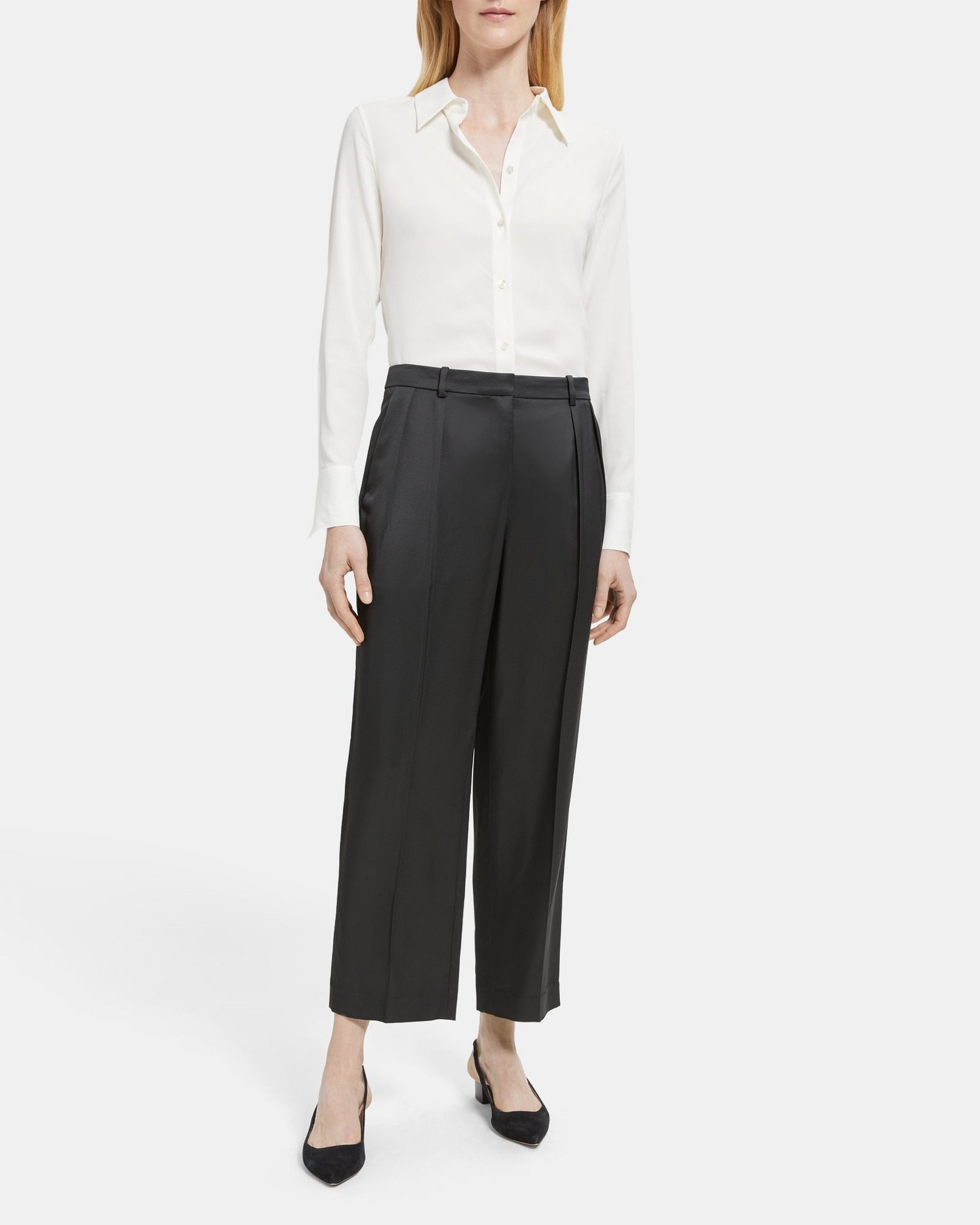 Theory Cropped Wide-Leg Pant in Viscose Twill