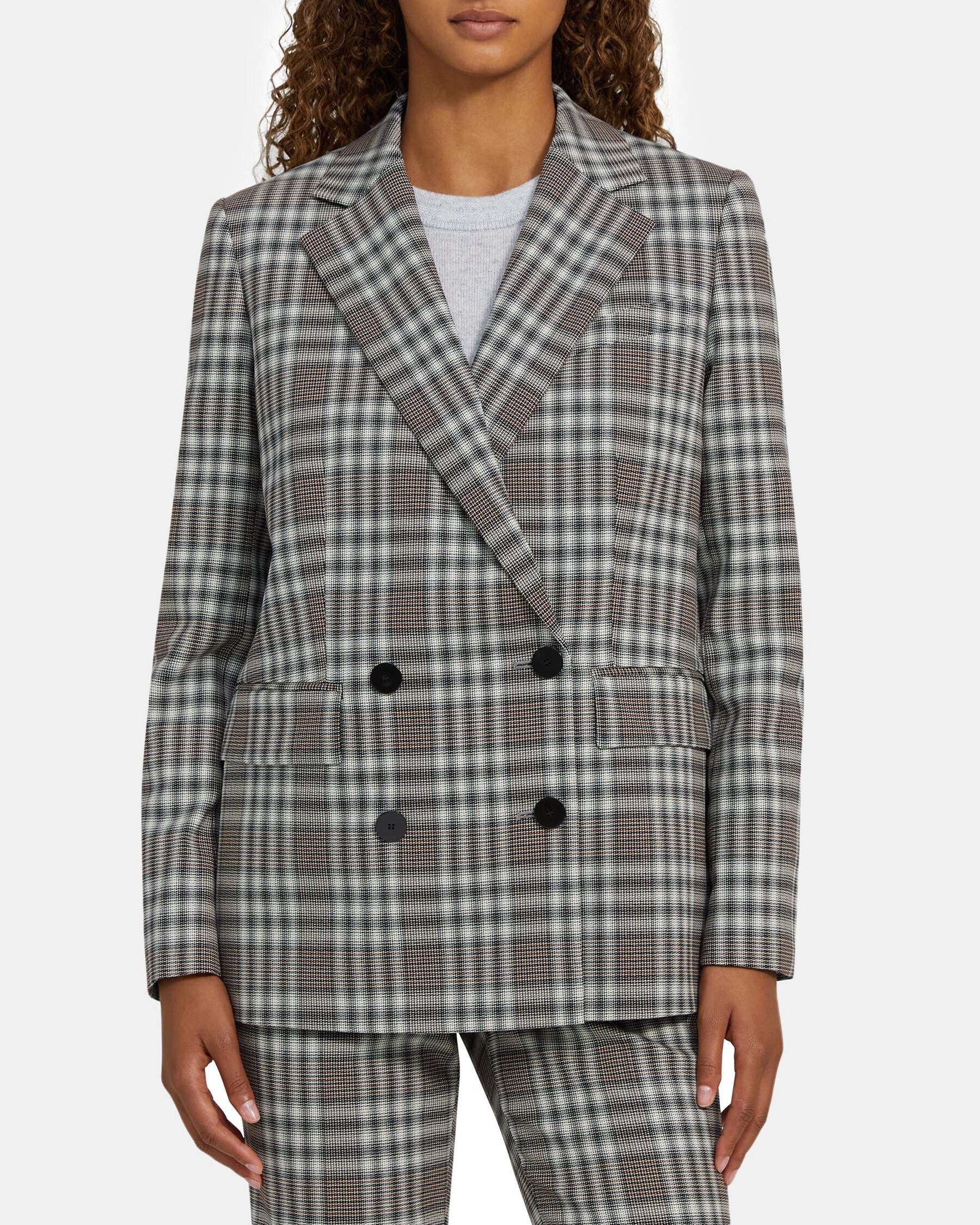 Theory Double-Breasted Jacket in Plaid Wool