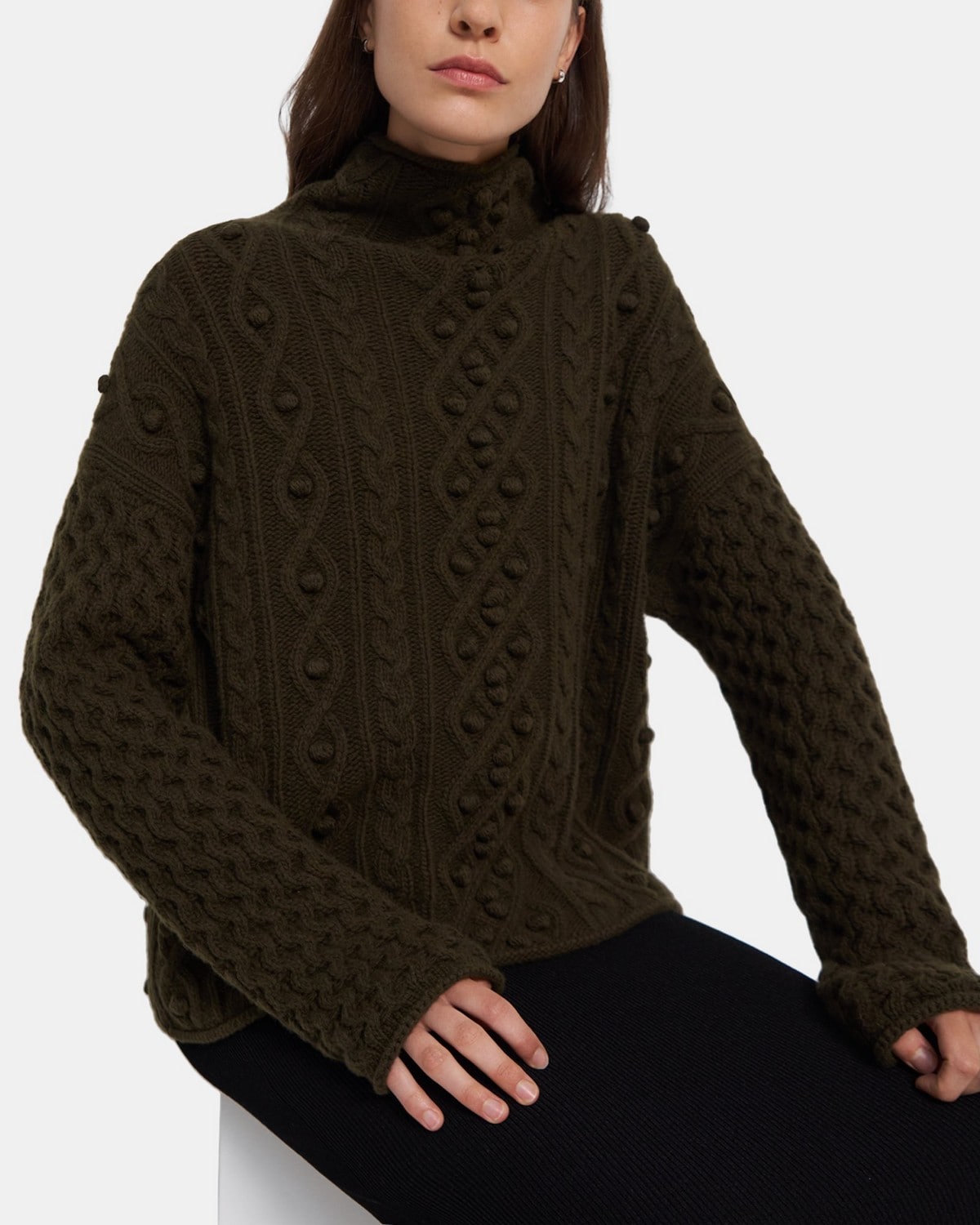 Mixed Cable Pullover in Felted Wool-Cashmere