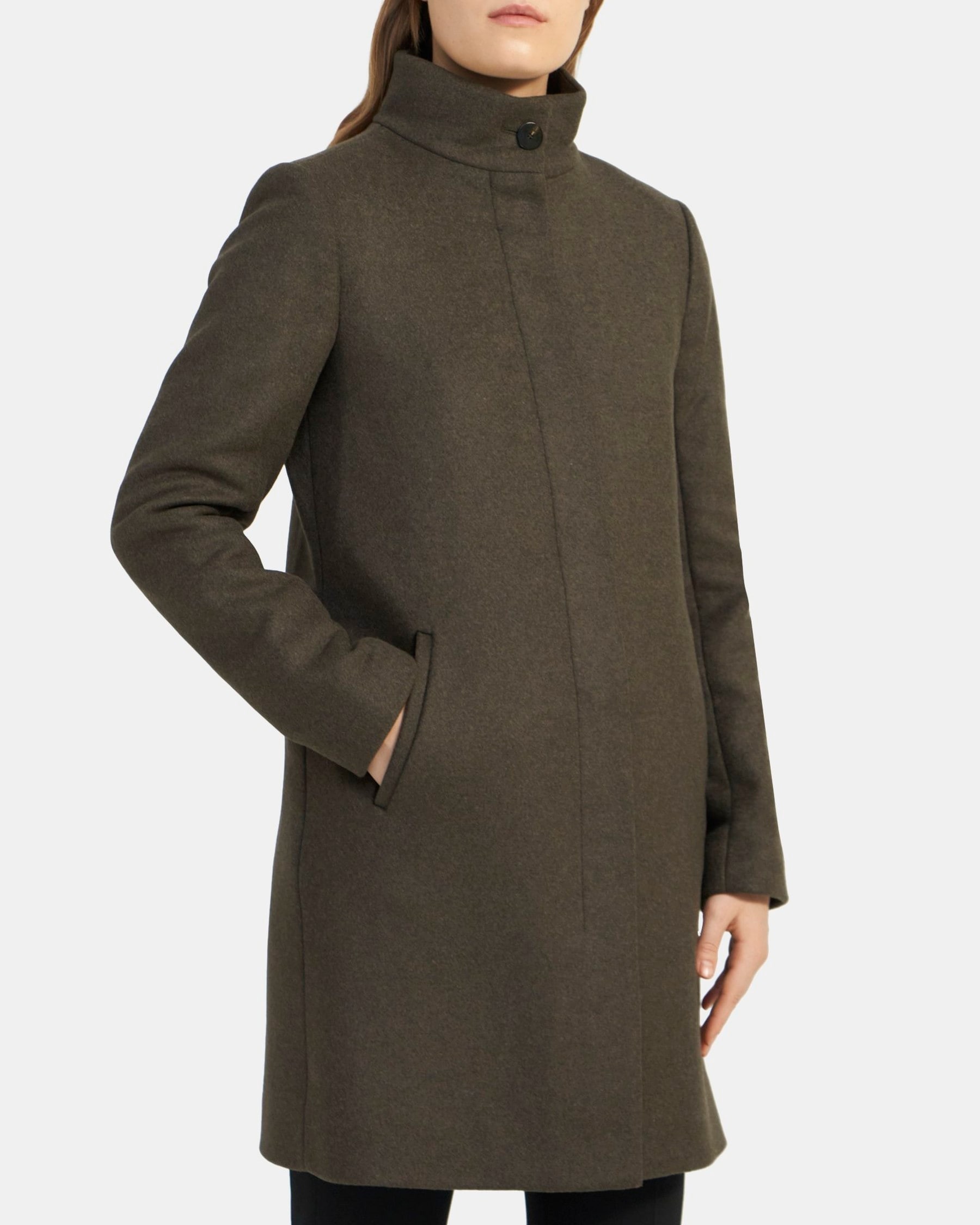 Stand-Collar Coat in Recycled Wool