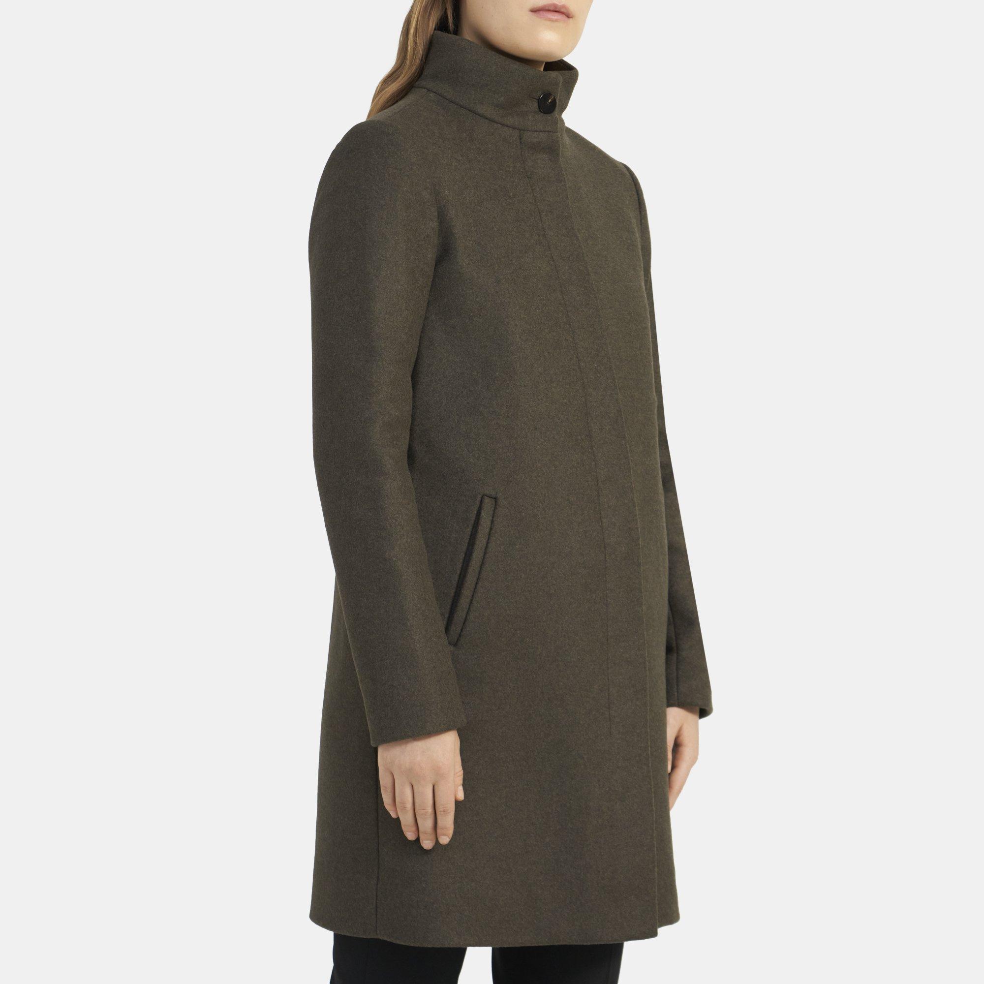 Stand-Collar Coat in Recycled Wool