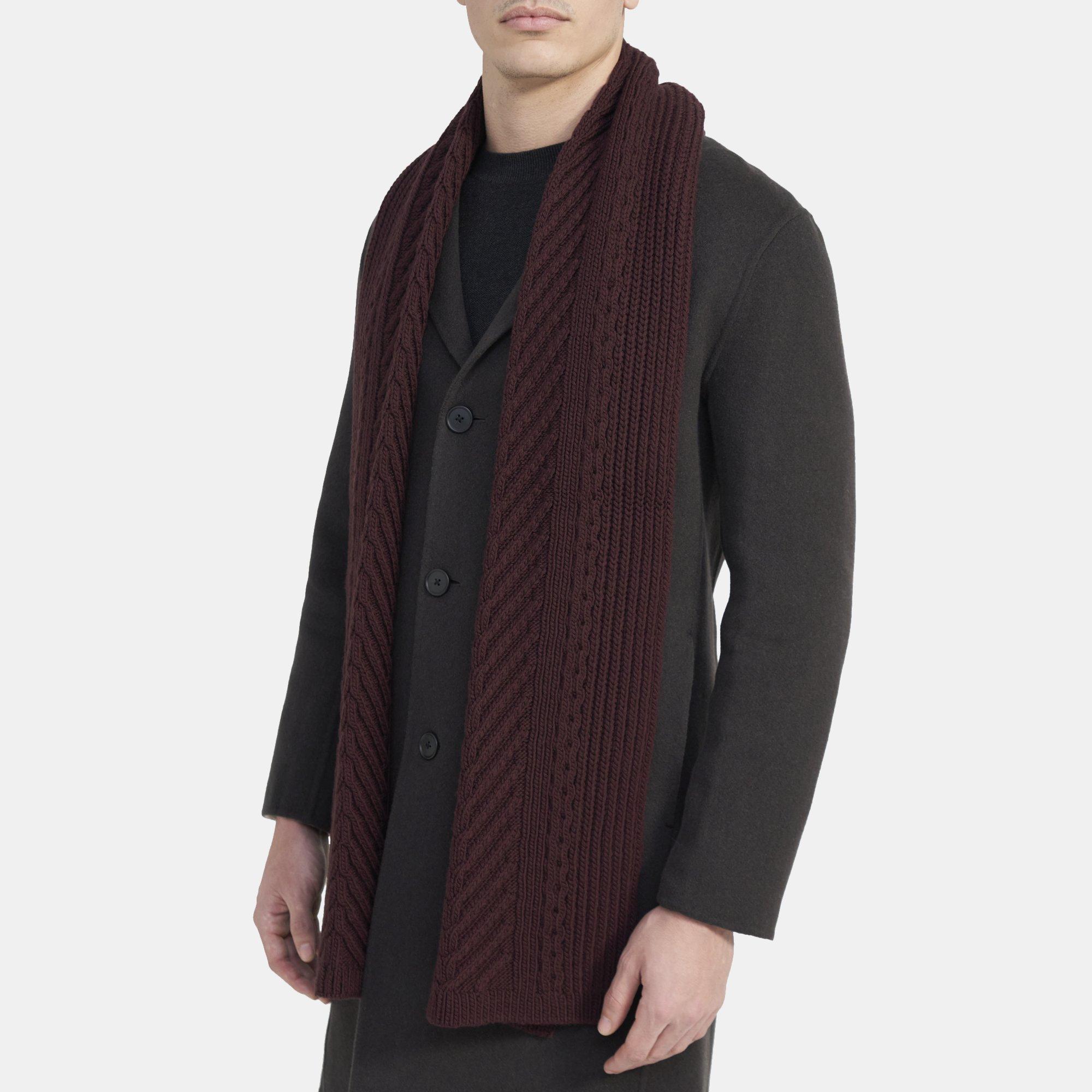 띠어리 Theory Cable Knit Scarf in Merino Wool,MALBEC