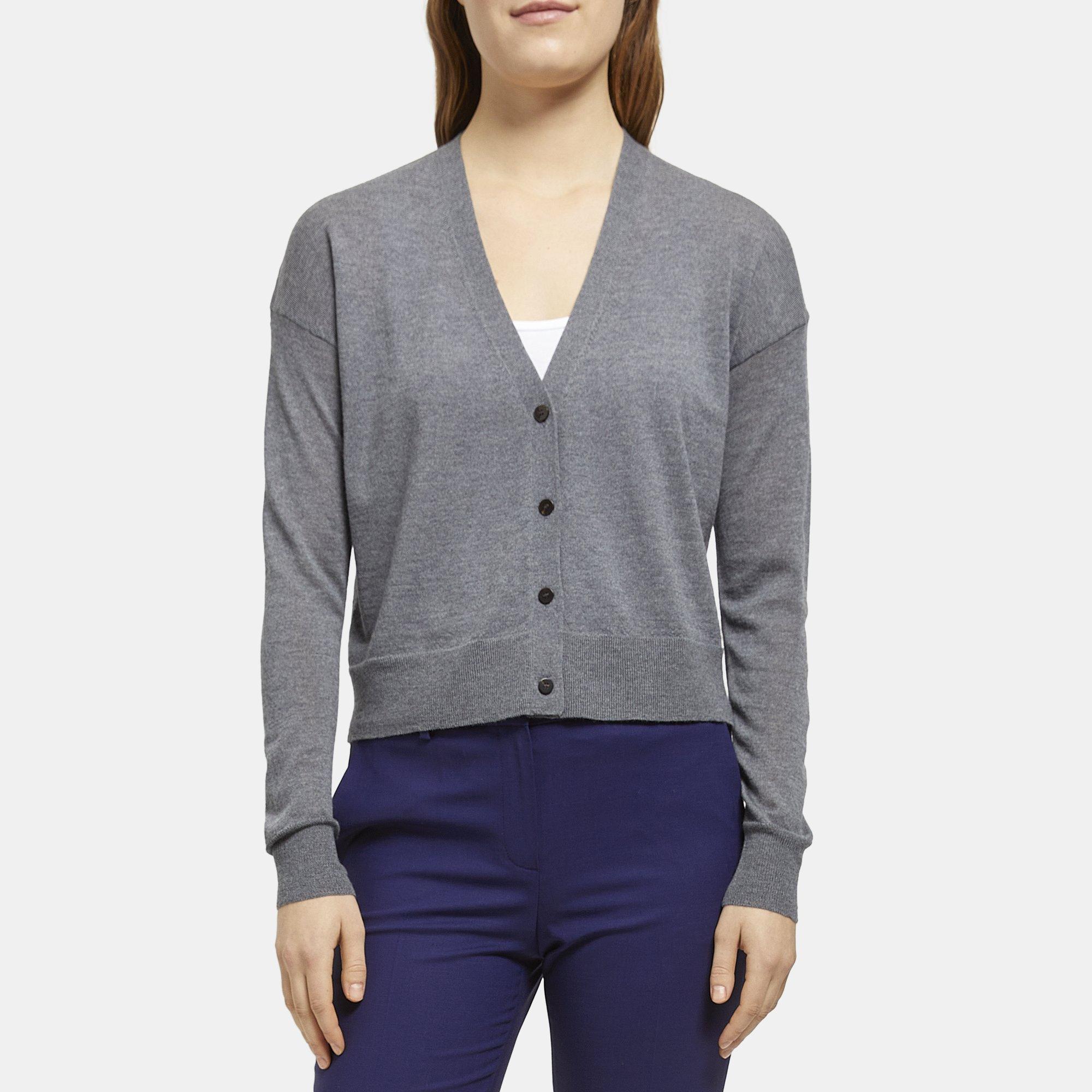 Merino Wool Cropped Cardigan Theory Outlet