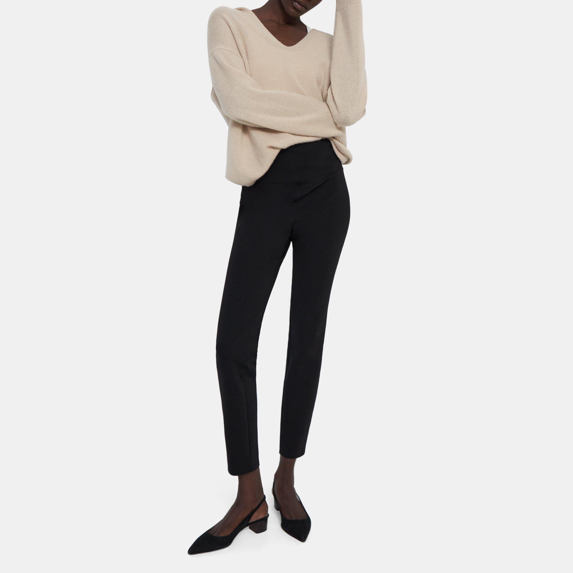 $295 Theory Women Black Yoke Core Scuba Stretch Leggings Pants Size M