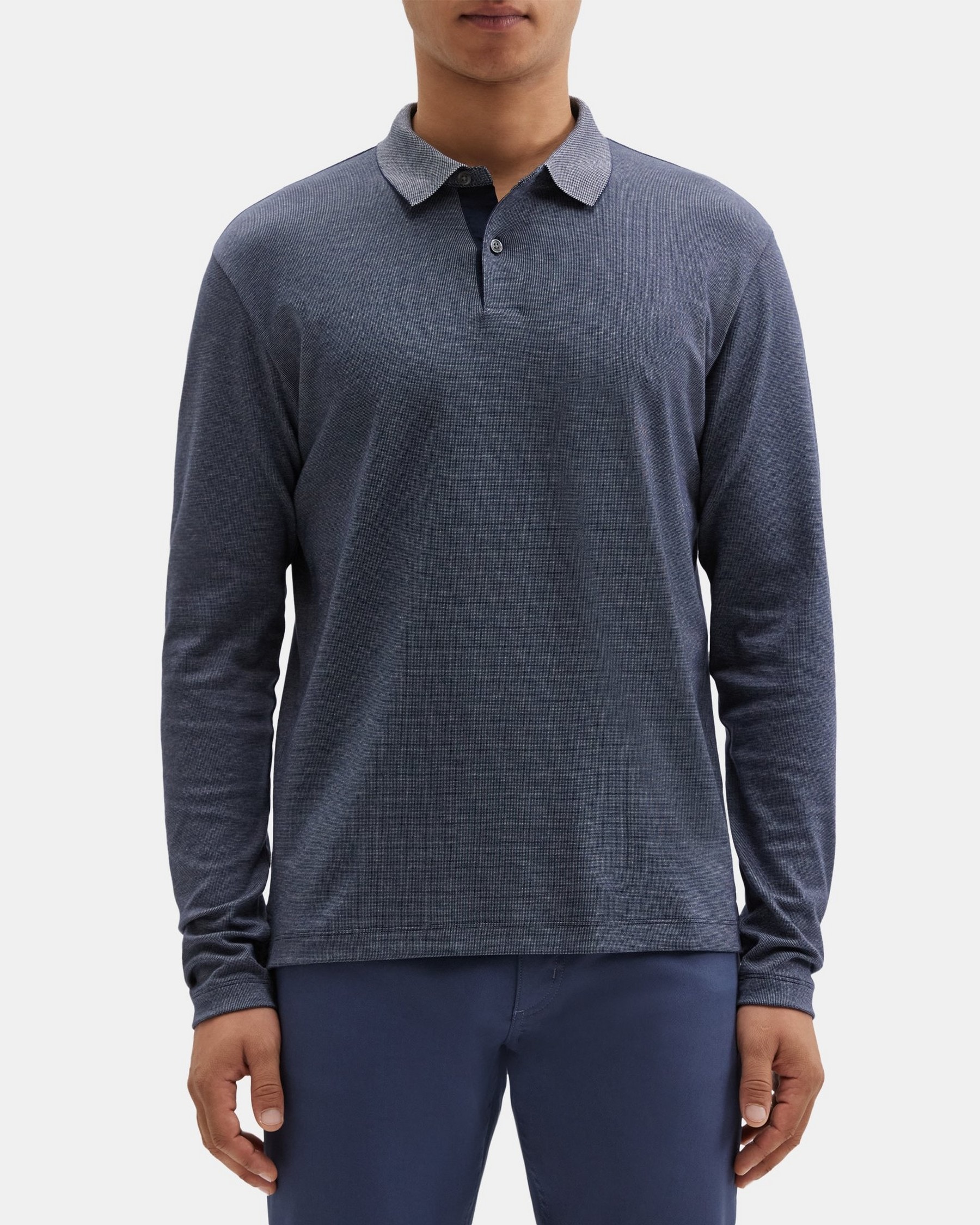 띠어리 Theory Long-Sleeve Polo Shirt in Pima Cotton,ECLIPSE/OLYMPIC