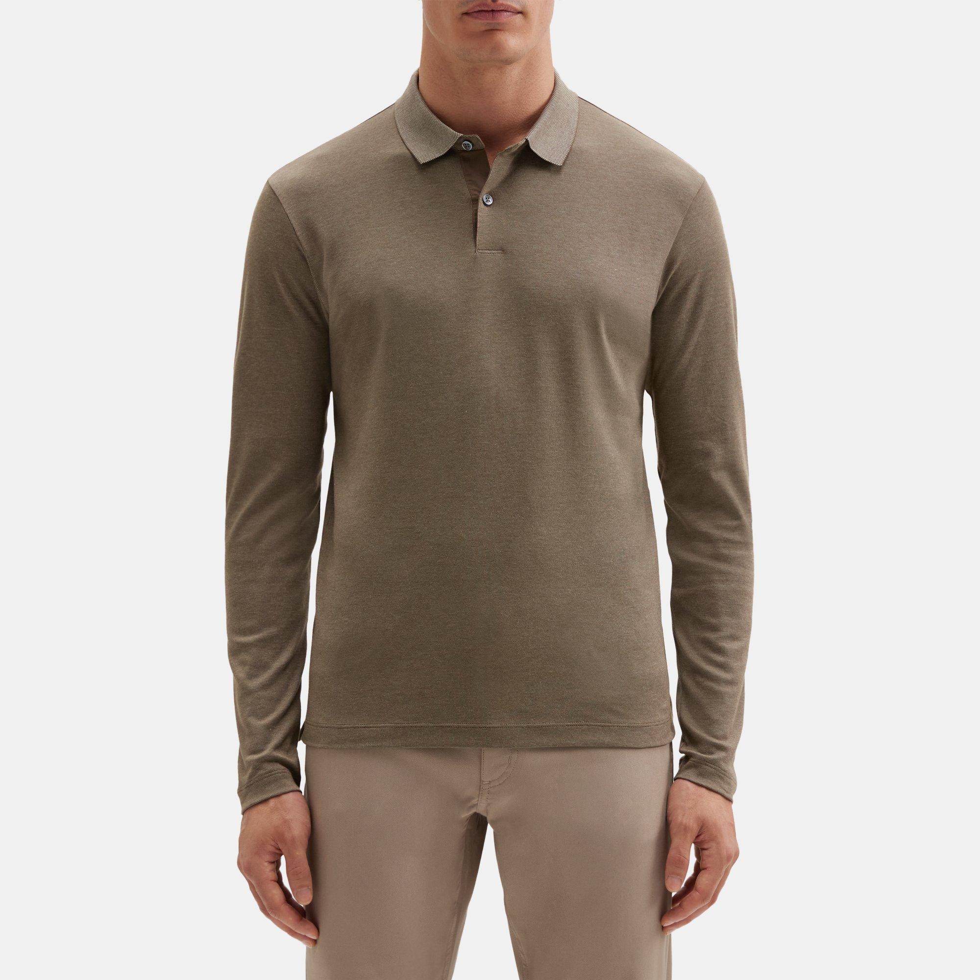 띠어리 Theory Long-Sleeve Polo Shirt in Pima Cotton,CANTEEN/DOVE