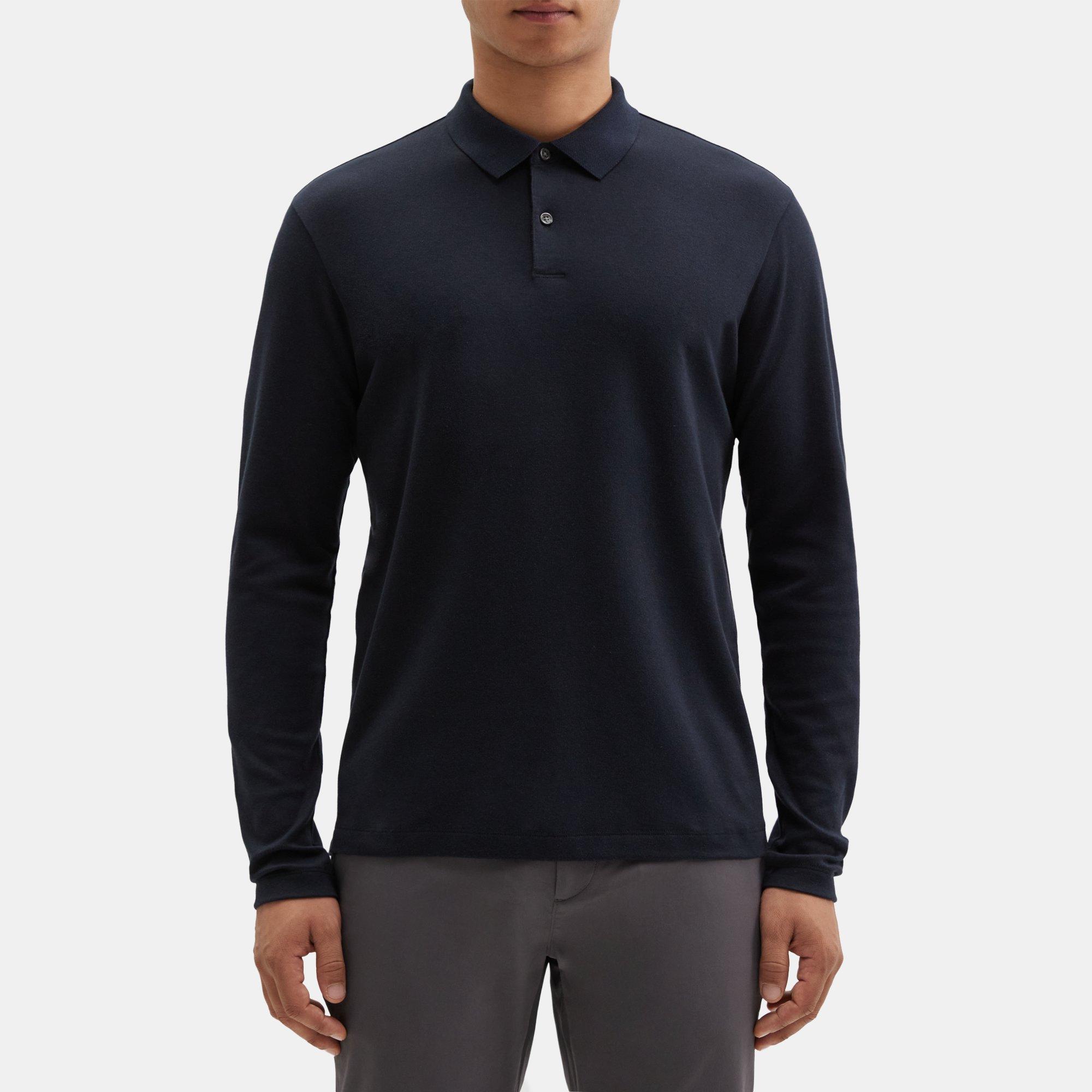 Pima Cotton Long-Sleeve Polo Shirt | Theory Outlet
