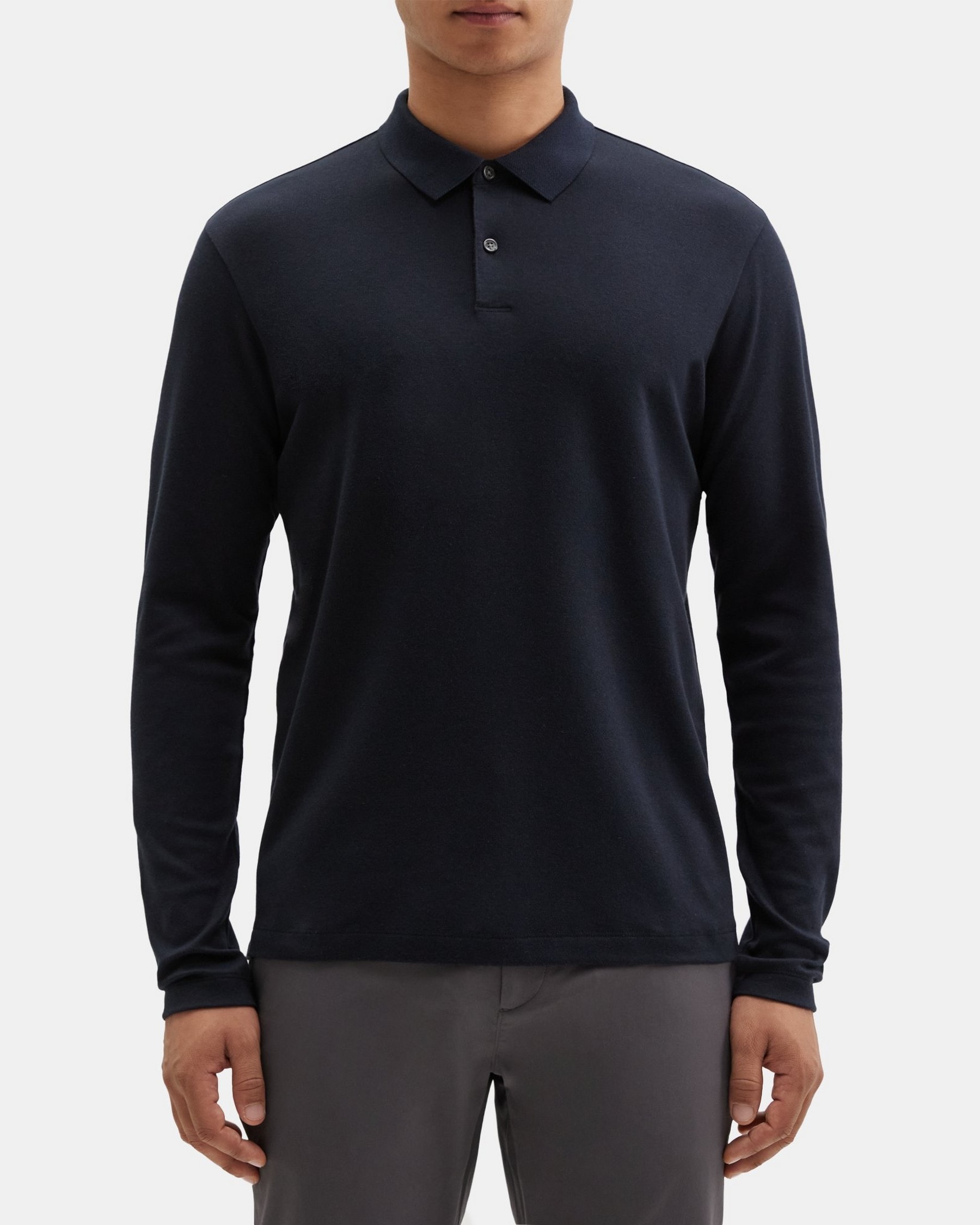 띠어리 Theory Long-Sleeve Polo Shirt in Pima Cotton,BLACK/ECLIPSE